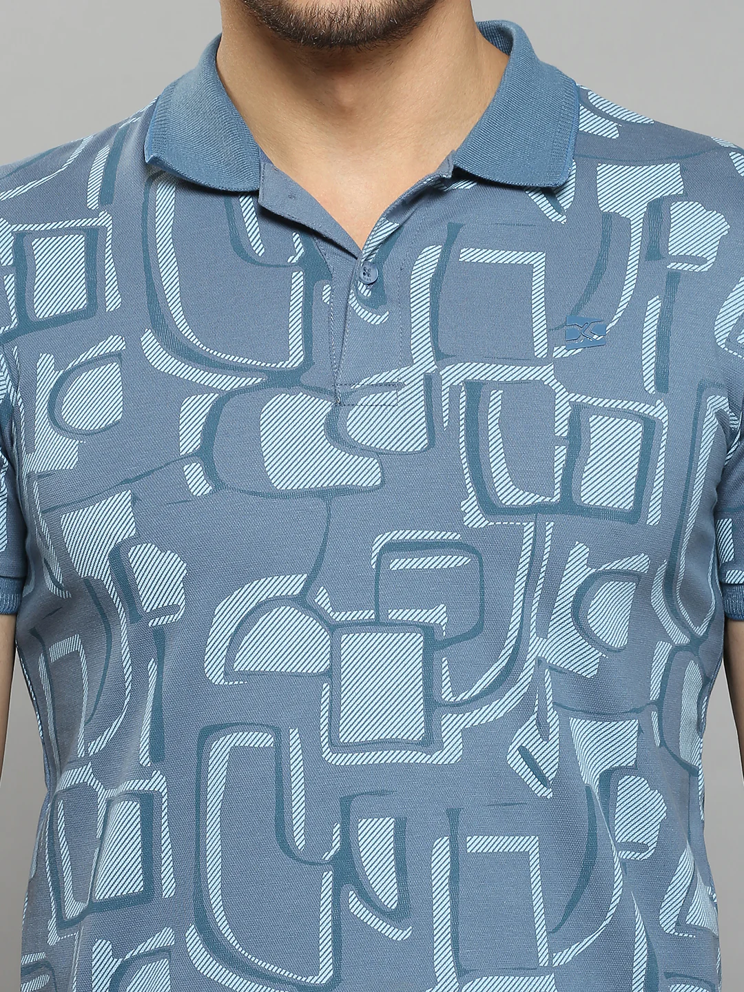 Men's Blue Printed Slim Fit T-Shirts - Image 5