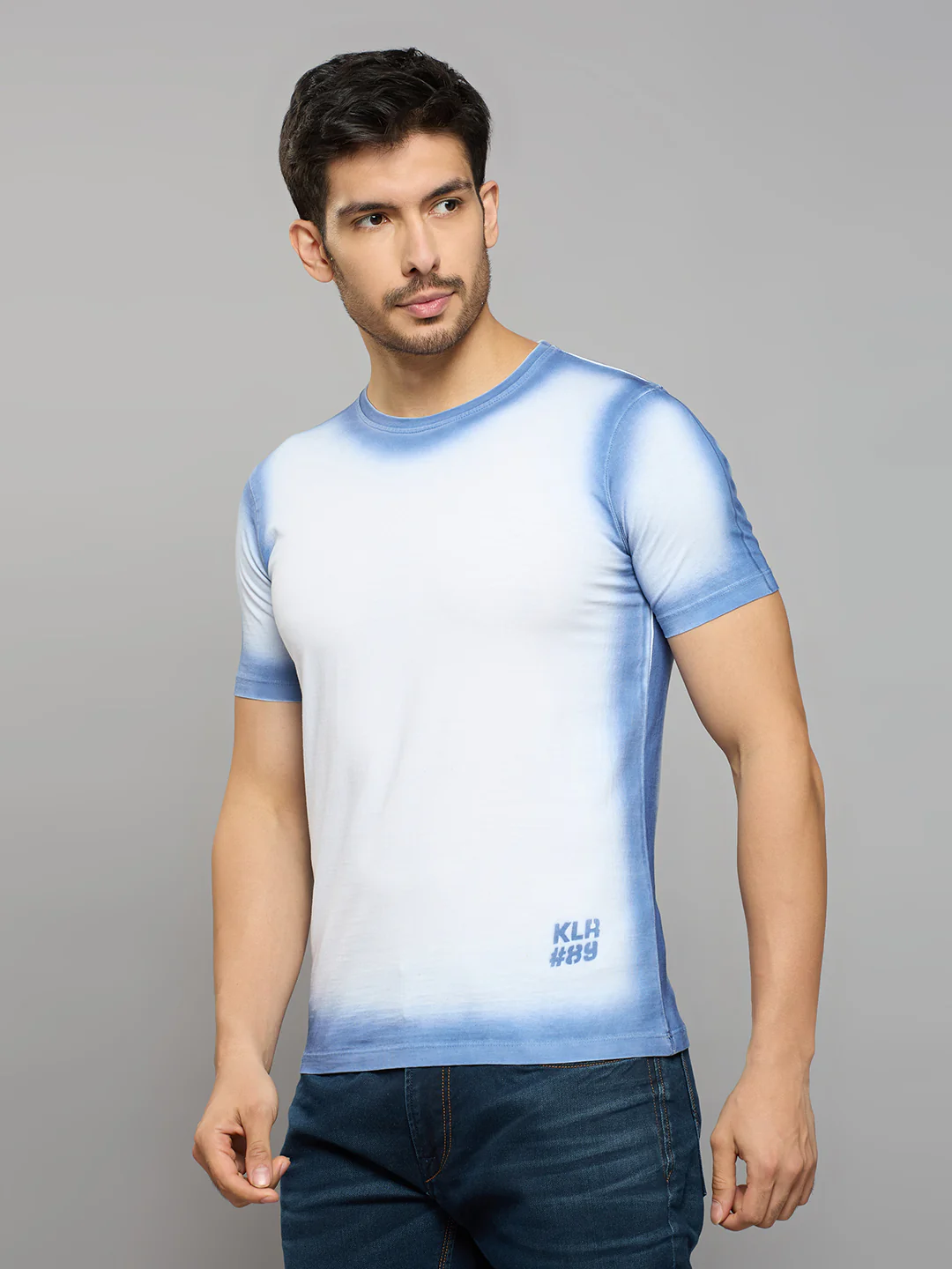 Men's Blue Printed Slim Fit T-Shirts - Image 2