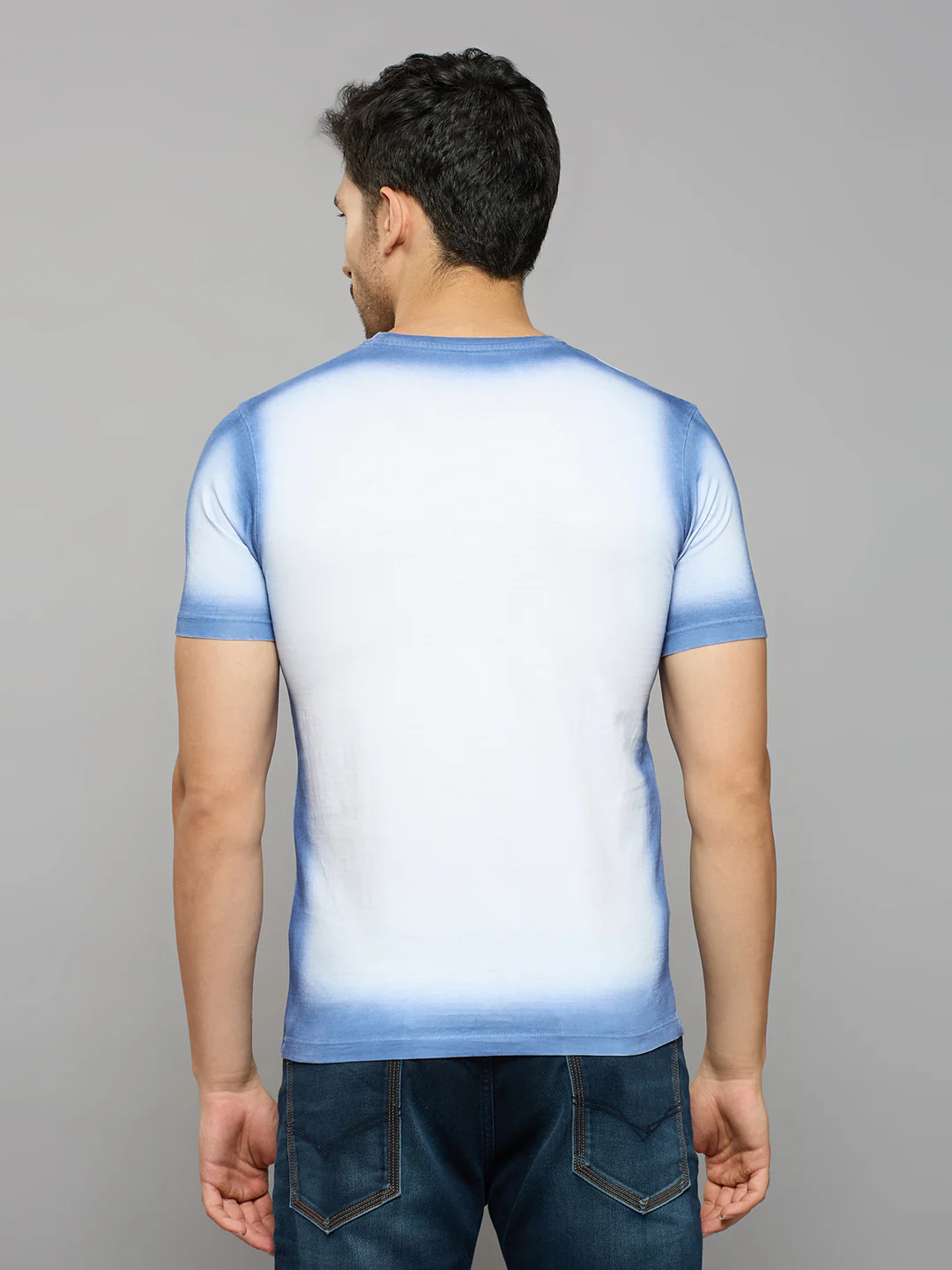 Men's Blue Printed Slim Fit T-Shirts - Image 4