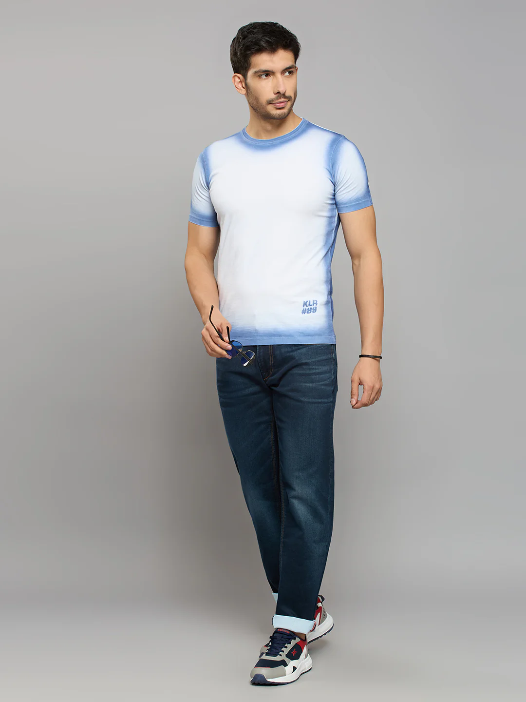Men's Blue Printed Slim Fit T-Shirts - Image 6