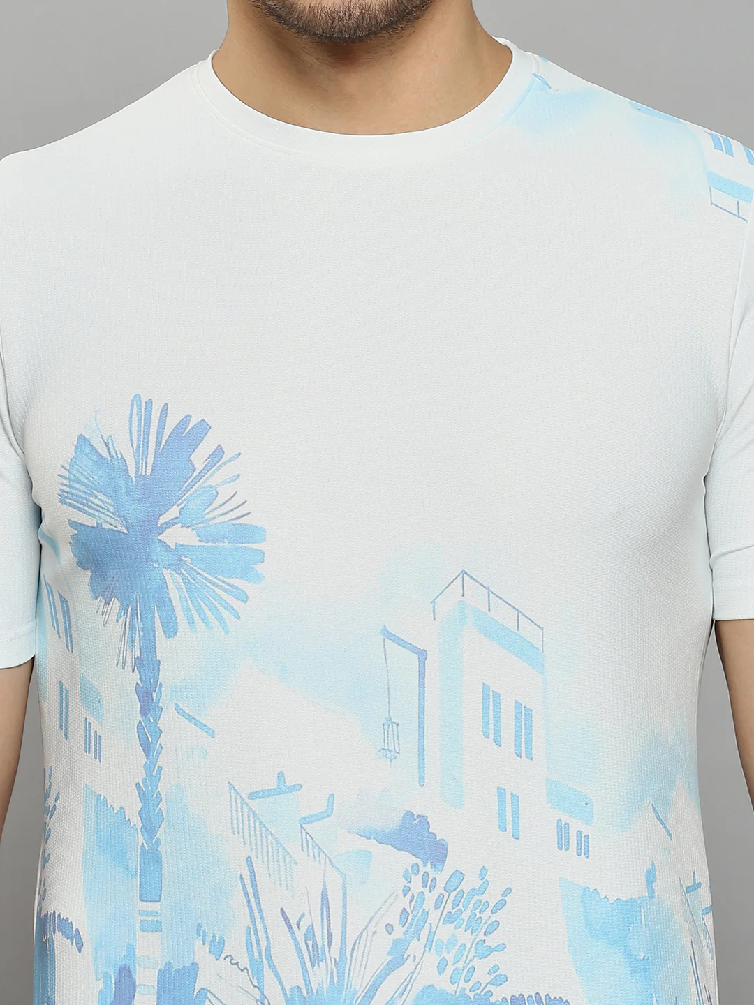 Men's Blue Printed Slim Fit T-Shirts - Image 5