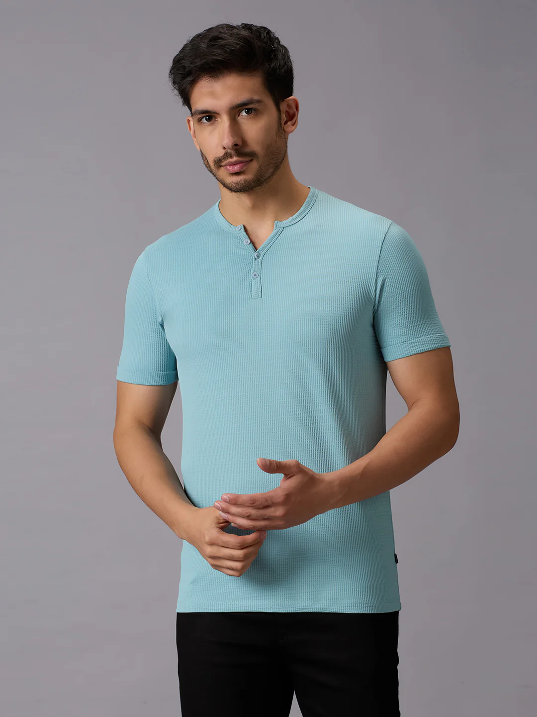 Men's Blue Printed Slim Fit T-Shirts
