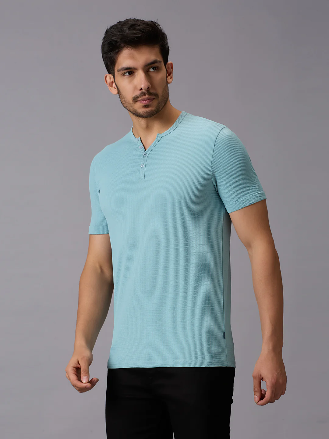 Men's Blue Printed Slim Fit T-Shirts - Image 2