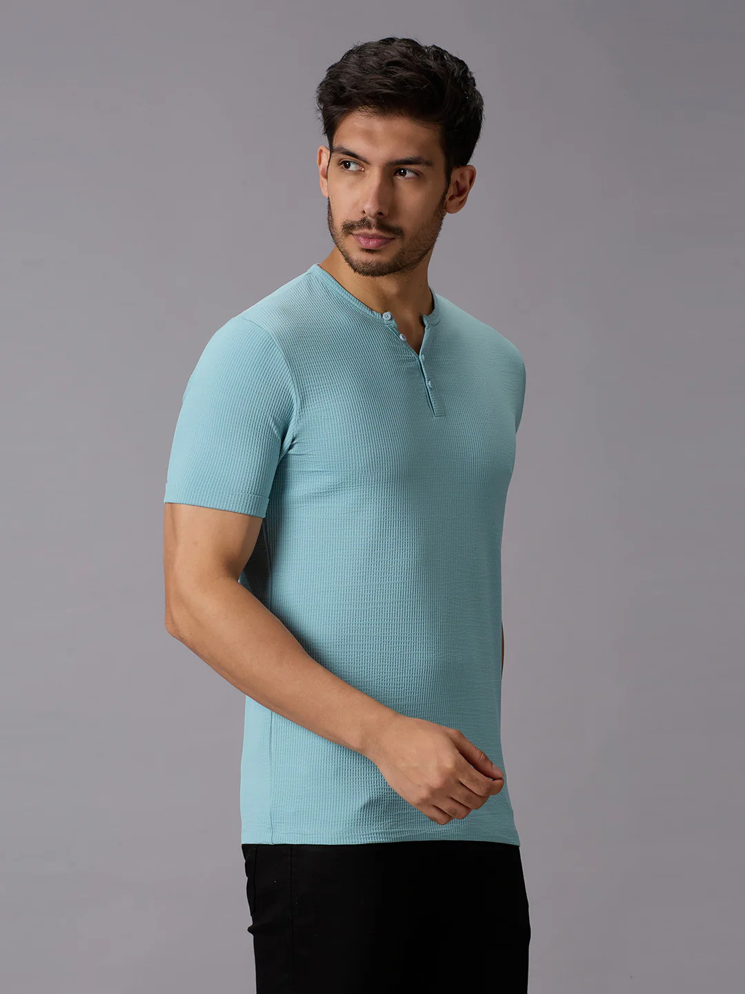 Men's Blue Printed Slim Fit T-Shirts - Image 3