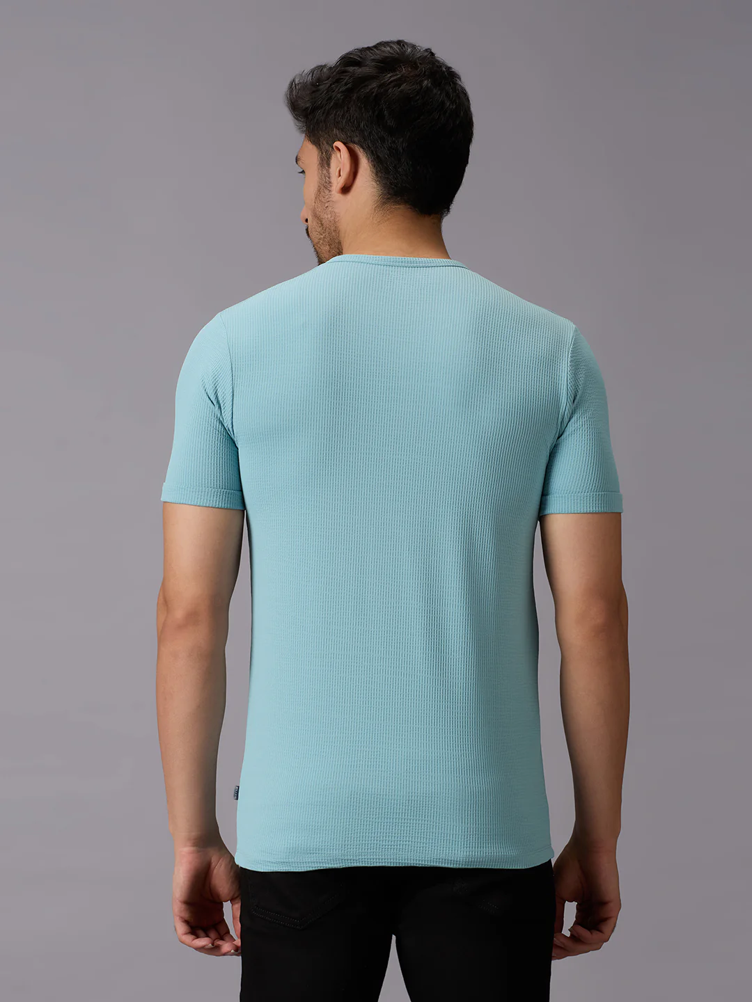 Men's Blue Printed Slim Fit T-Shirts - Image 4