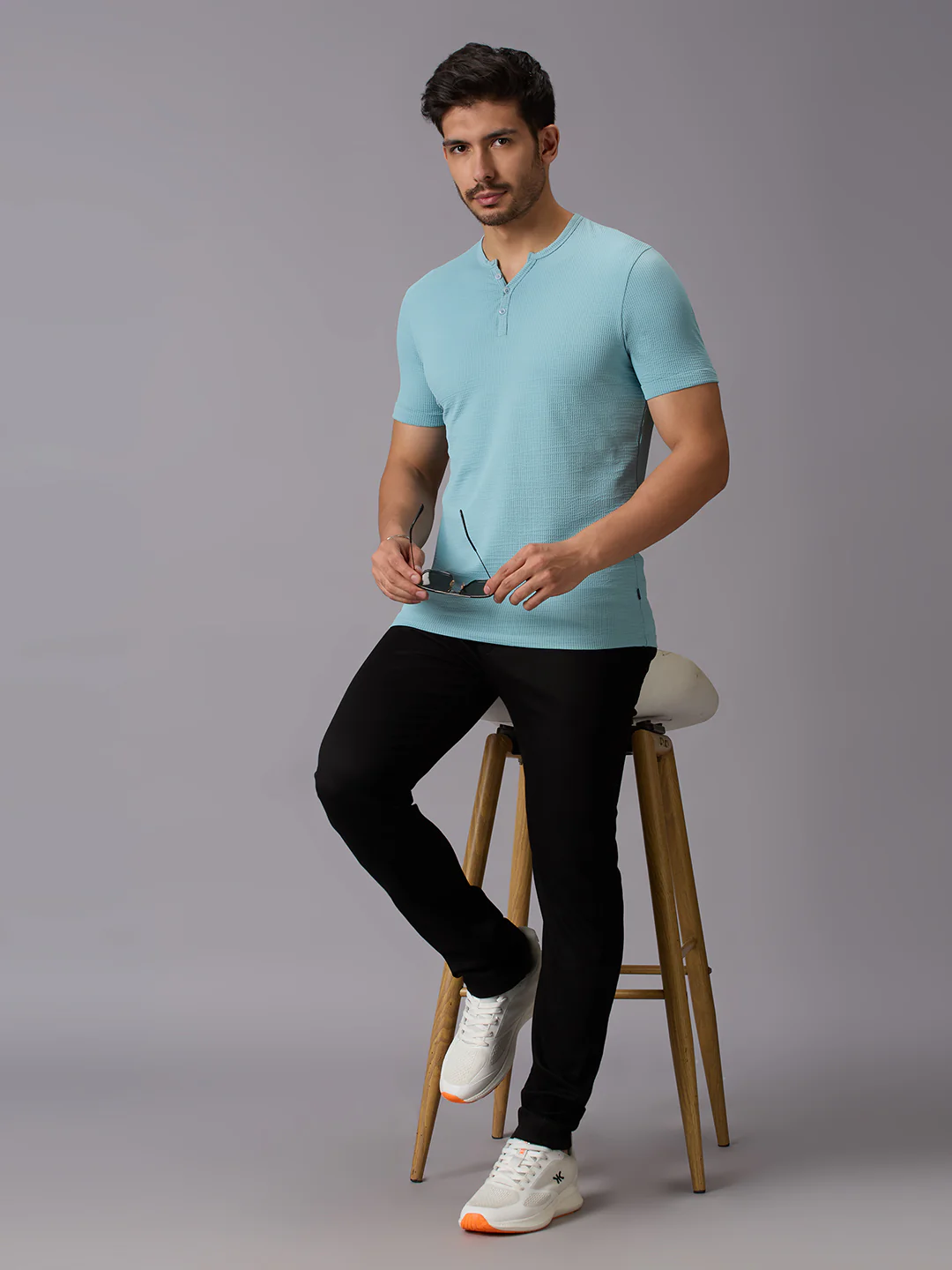 Men's Blue Printed Slim Fit T-Shirts - Image 6