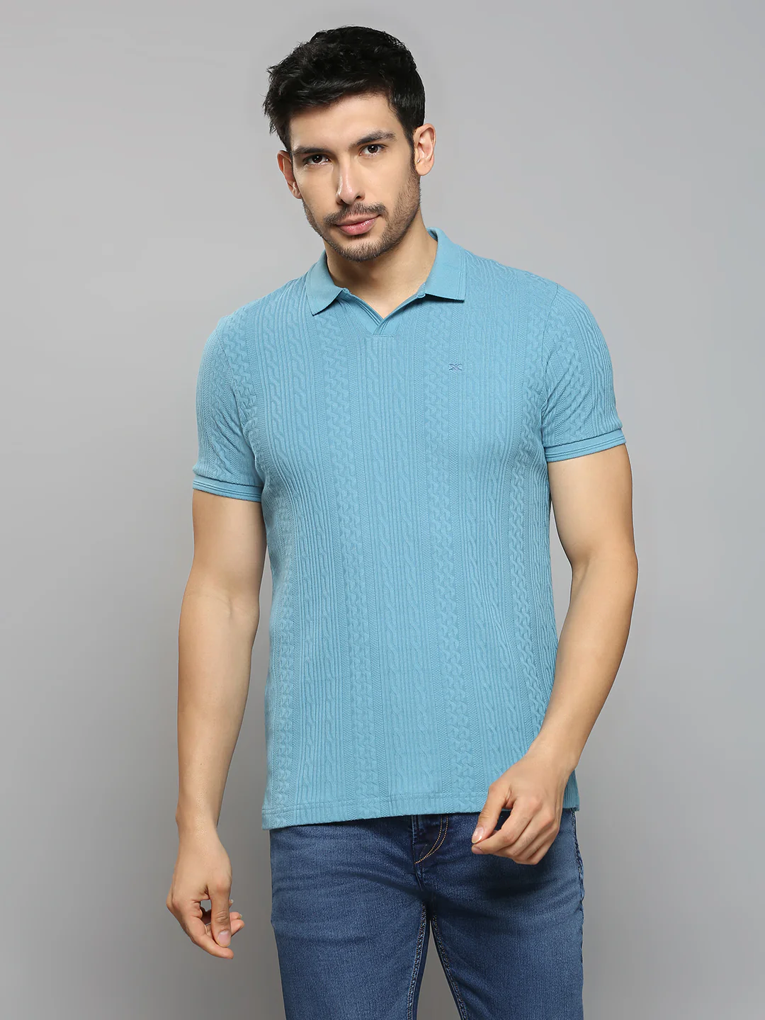 Men's Blue Solid Slim Fit T-Shirts
