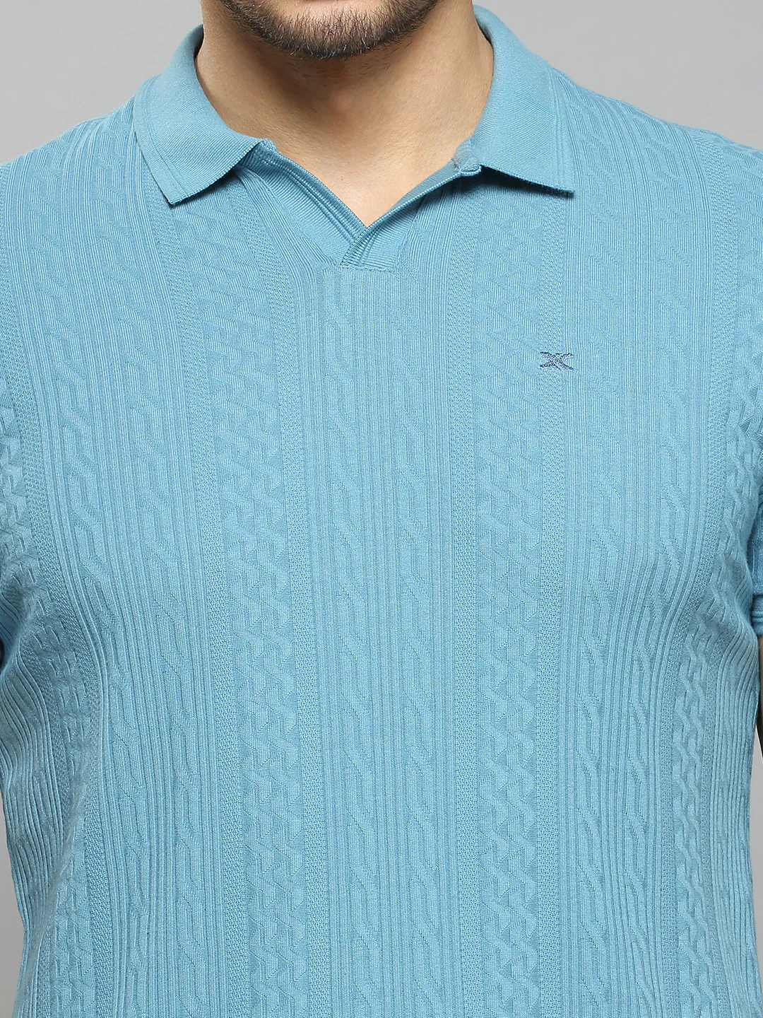 Men's Blue Solid Slim Fit T-Shirts - Image 5