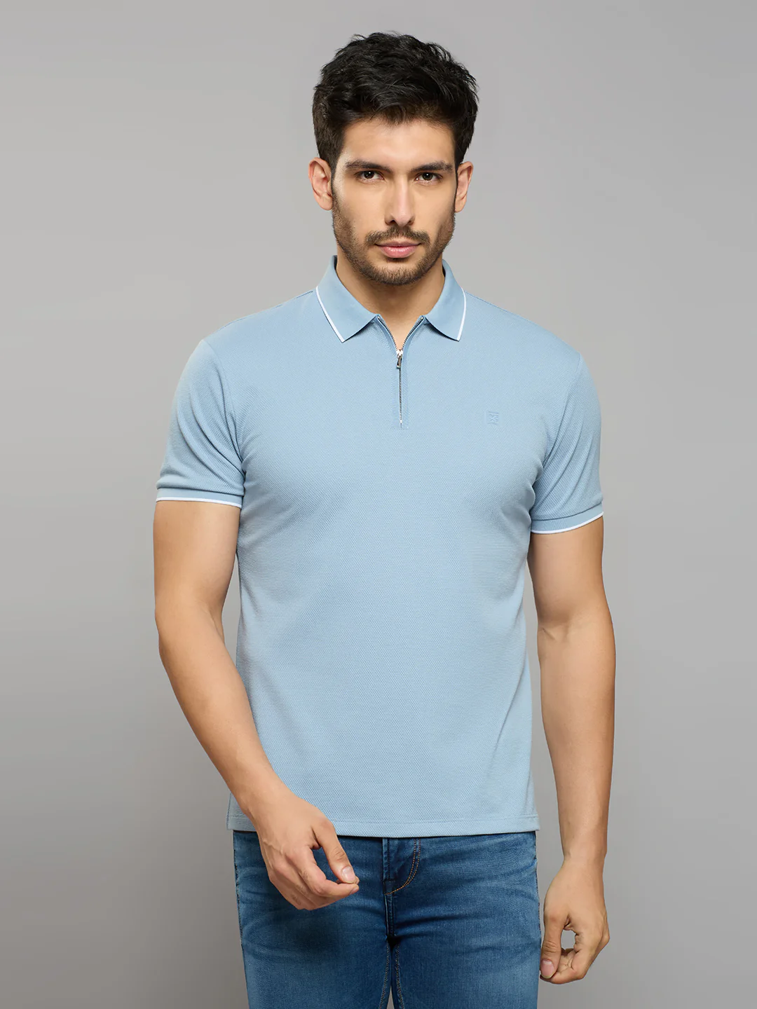 Men's Blue Solid Slim Fit T-Shirts