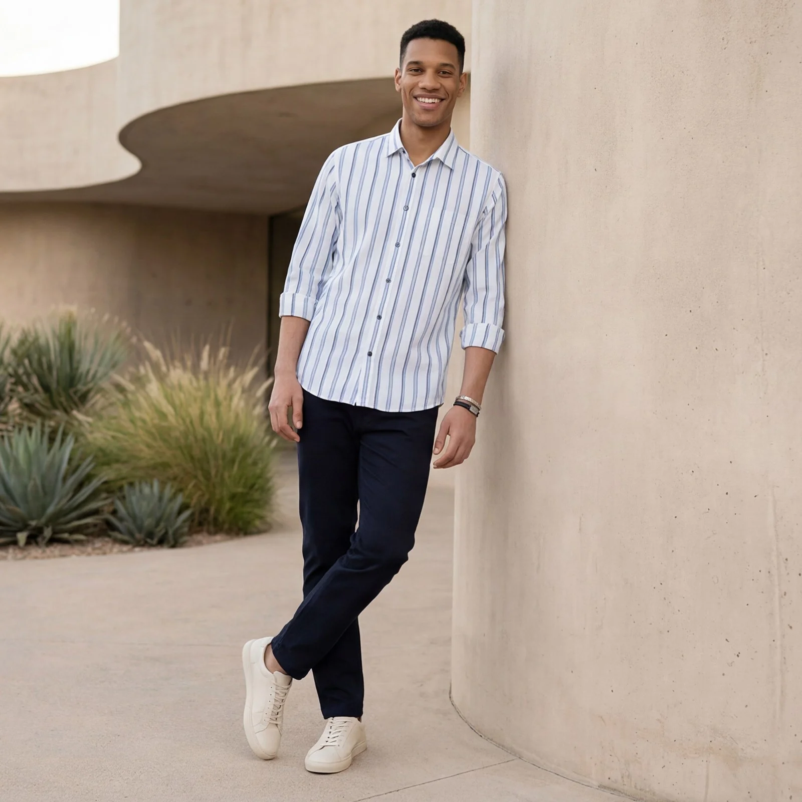 Men's Blue Stripe Slim Fit Shirts