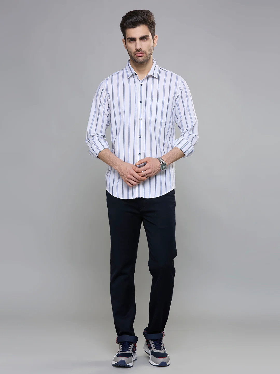 Men's Blue Stripe Slim Fit Shirts - Image 3