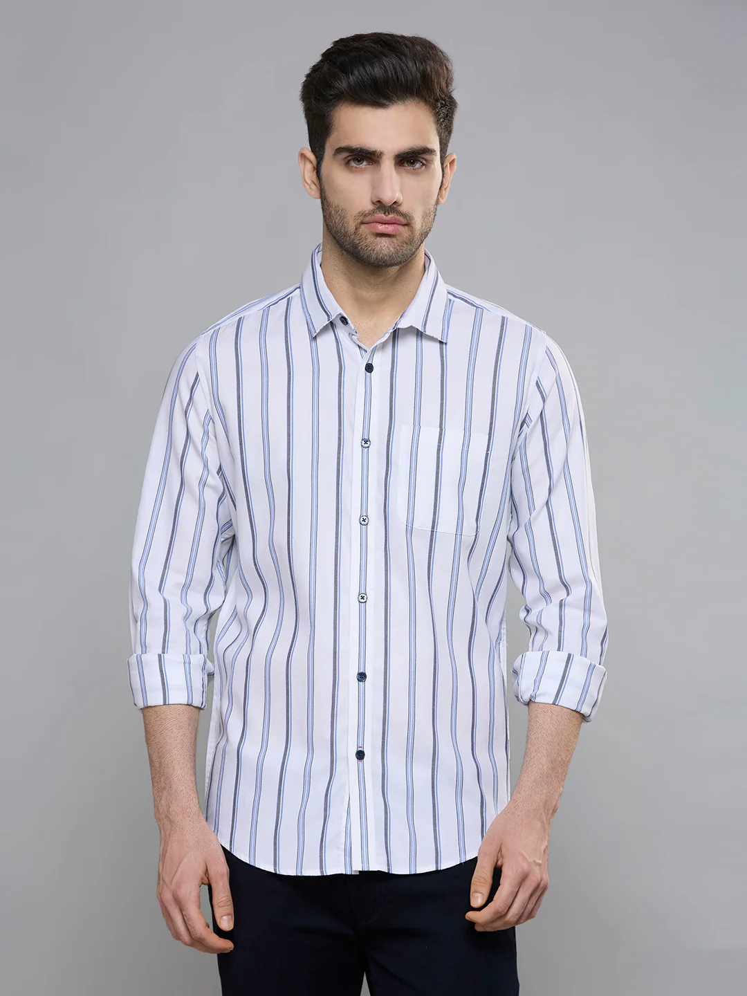 Men's Blue Stripe Slim Fit Shirts - Image 4