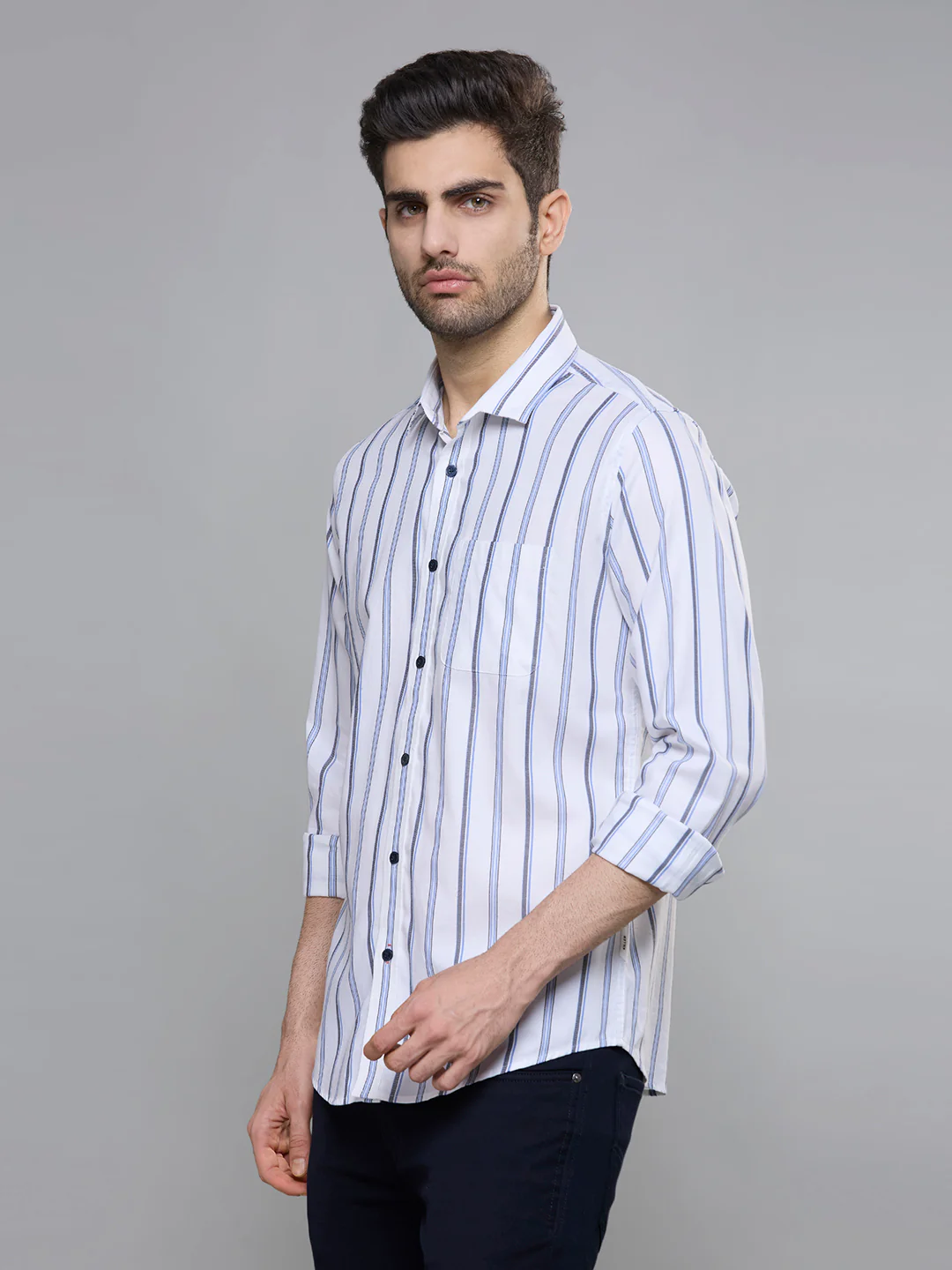Men's Blue Stripe Slim Fit Shirts - Image 5