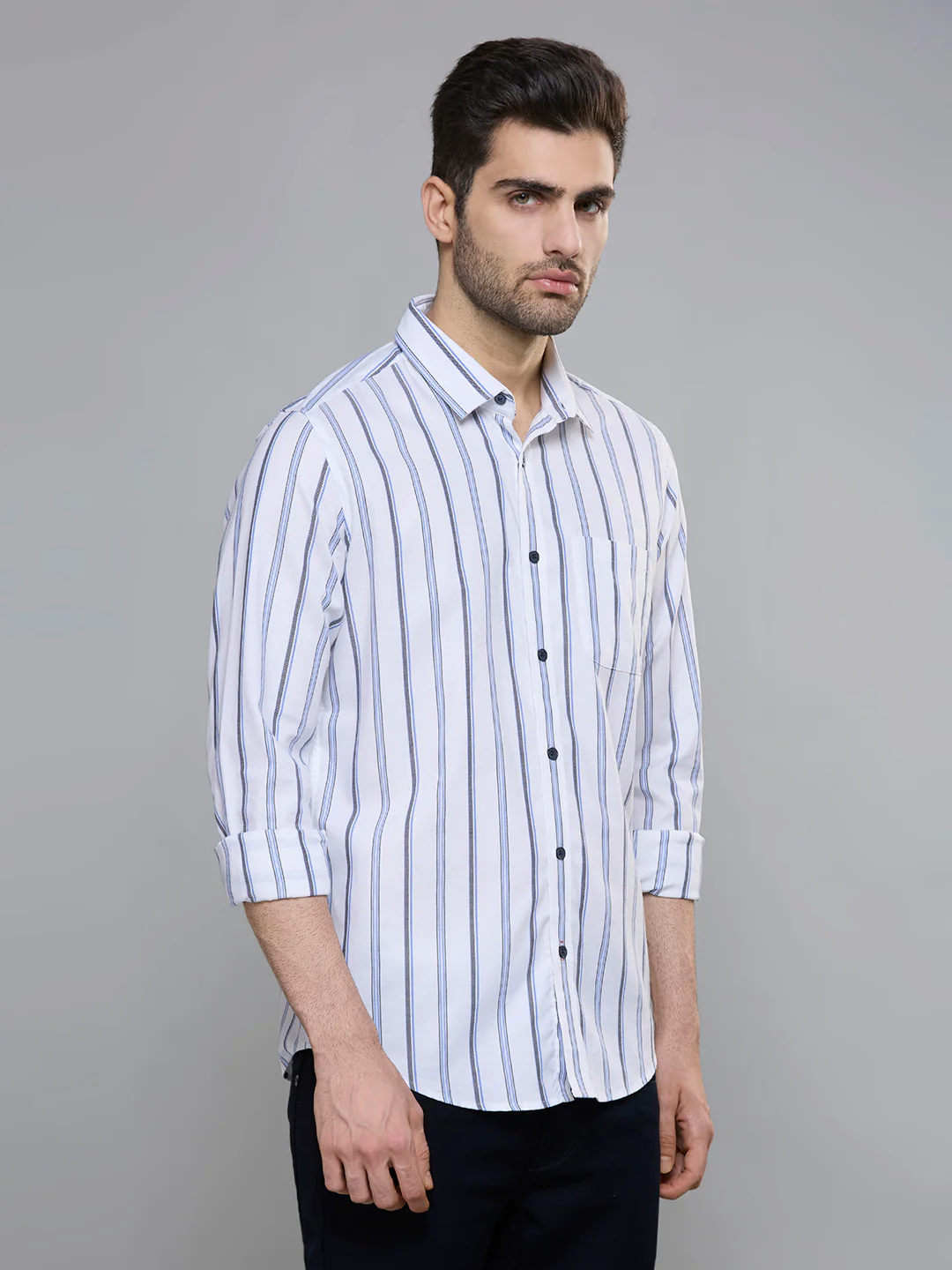Men's Blue Stripe Slim Fit Shirts - Image 6