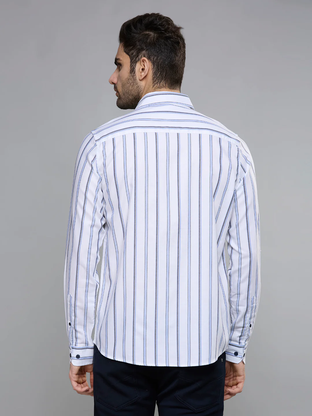 Men's Blue Stripe Slim Fit Shirts - Image 7