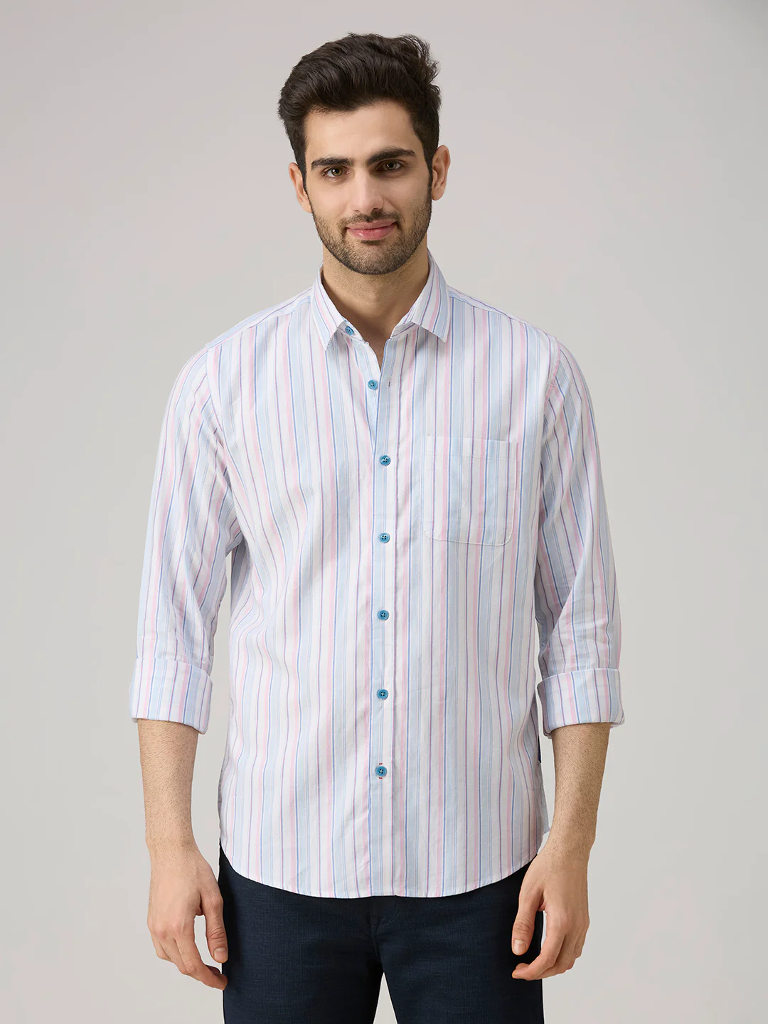Men's Blue Stripe Slim Fit Shirts - Image 3