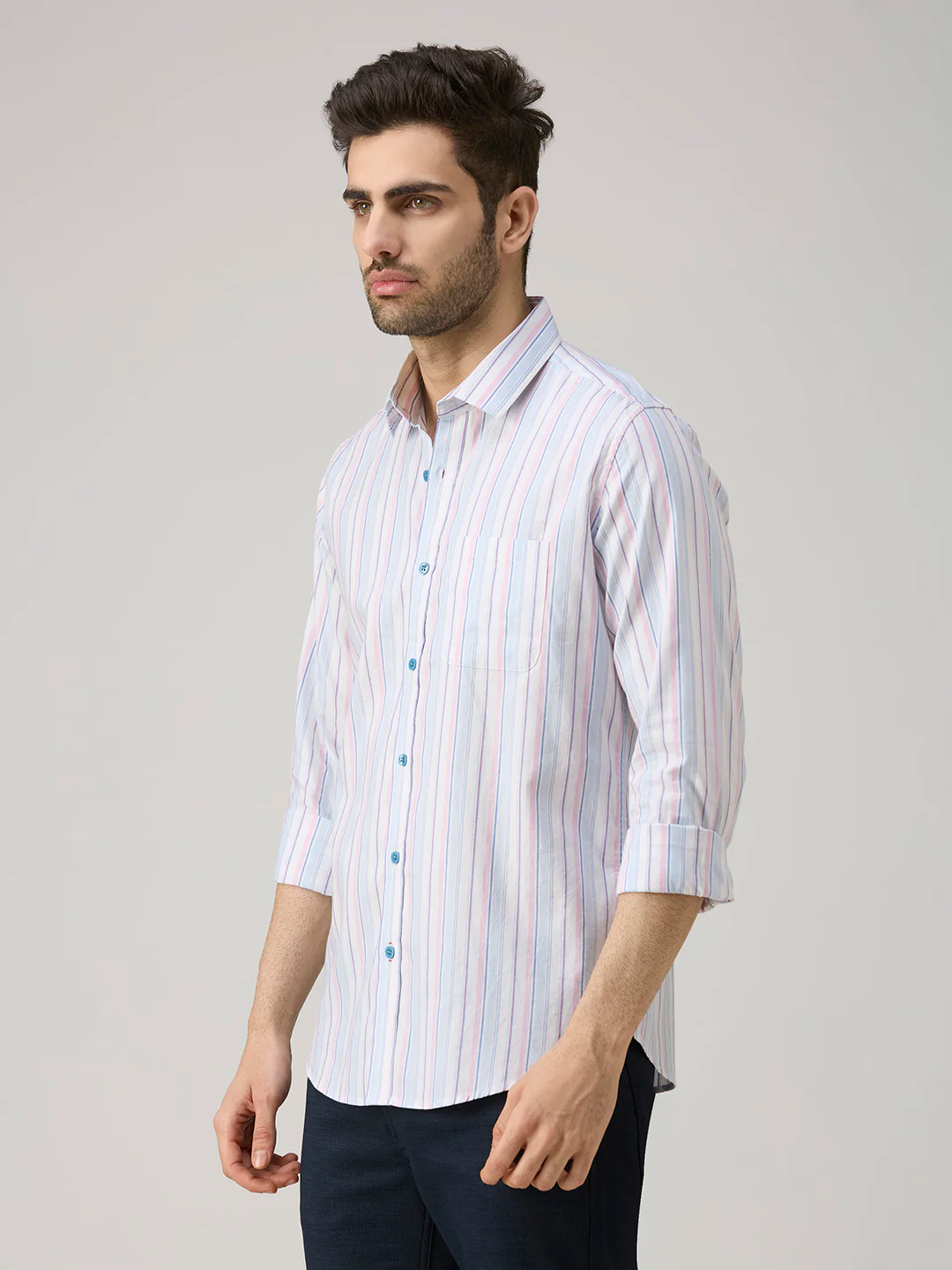 Men's Blue Stripe Slim Fit Shirts - Image 4