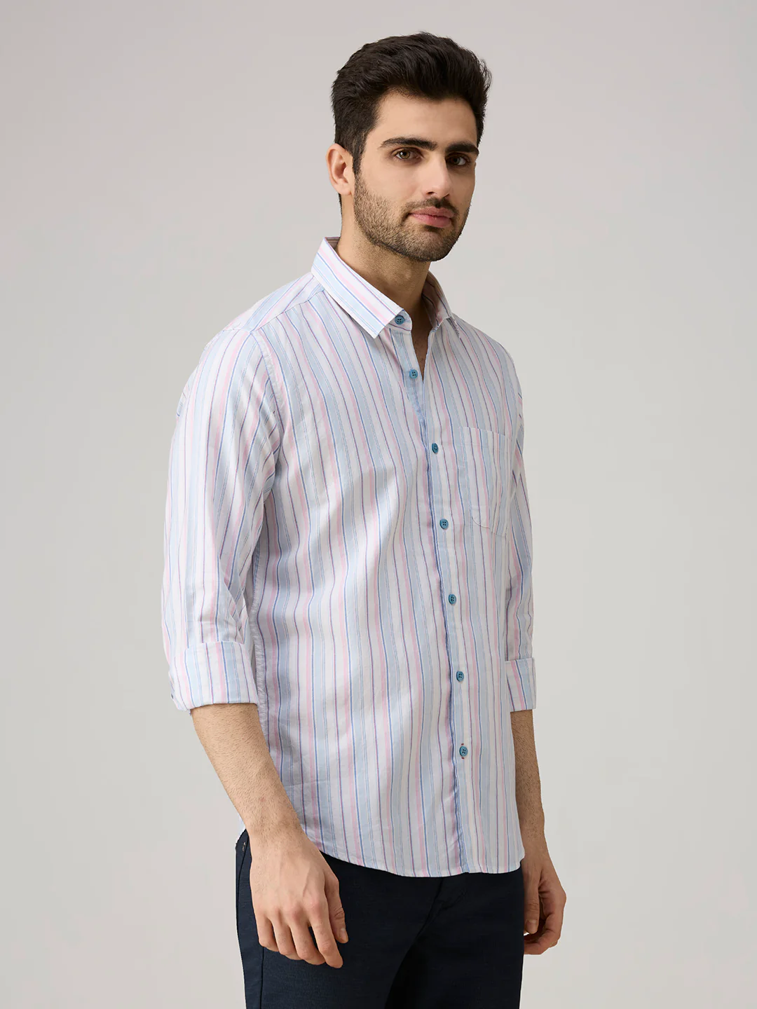 Men's Blue Stripe Slim Fit Shirts - Image 5