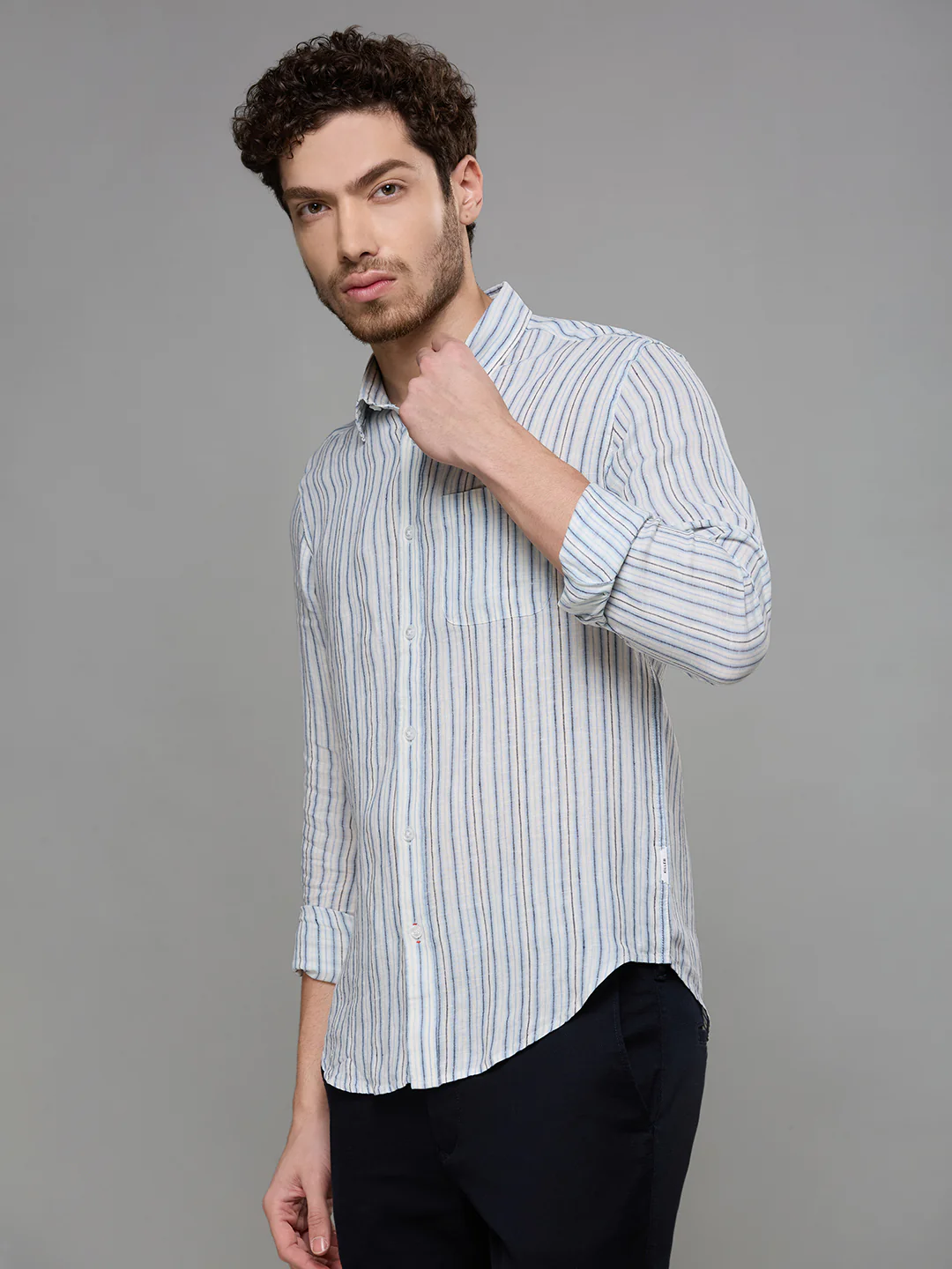 Men's Blue Stripe Slim Fit Shirts - Image 4