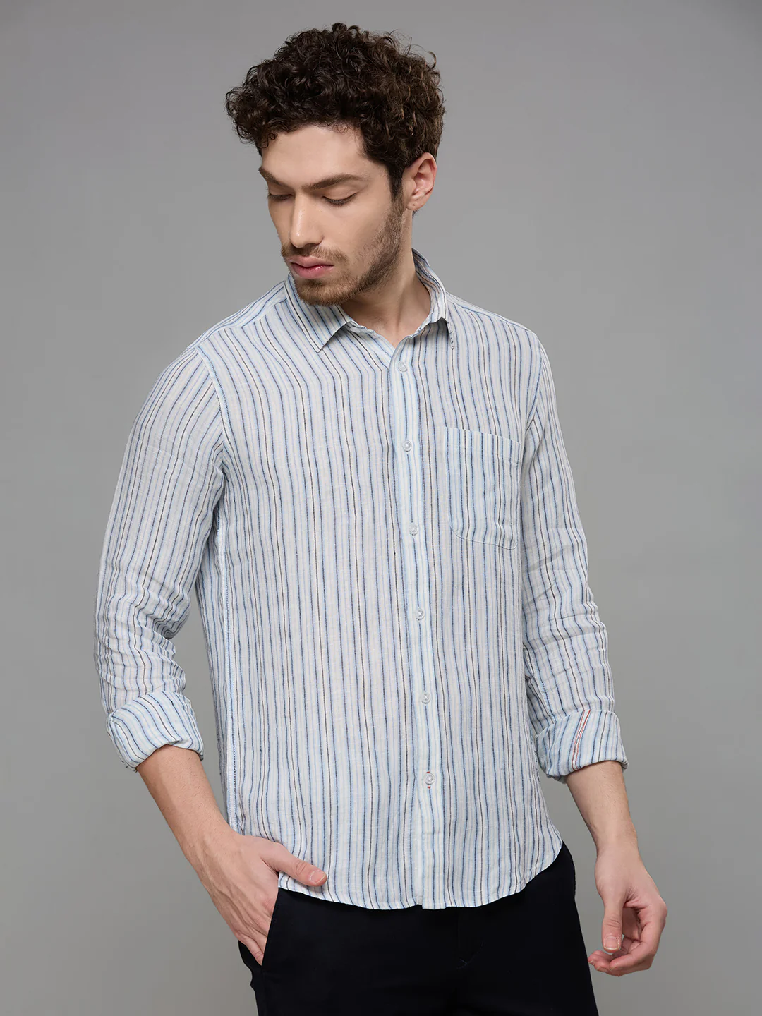 Men's Blue Stripe Slim Fit Shirts - Image 5