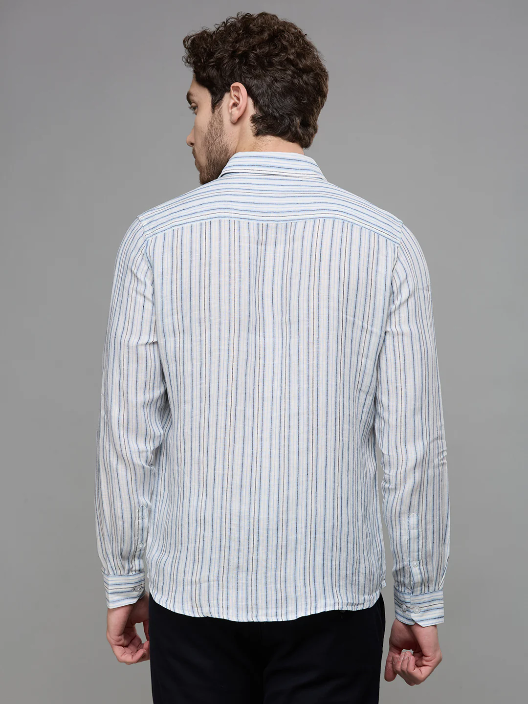 Men's Blue Stripe Slim Fit Shirts - Image 6