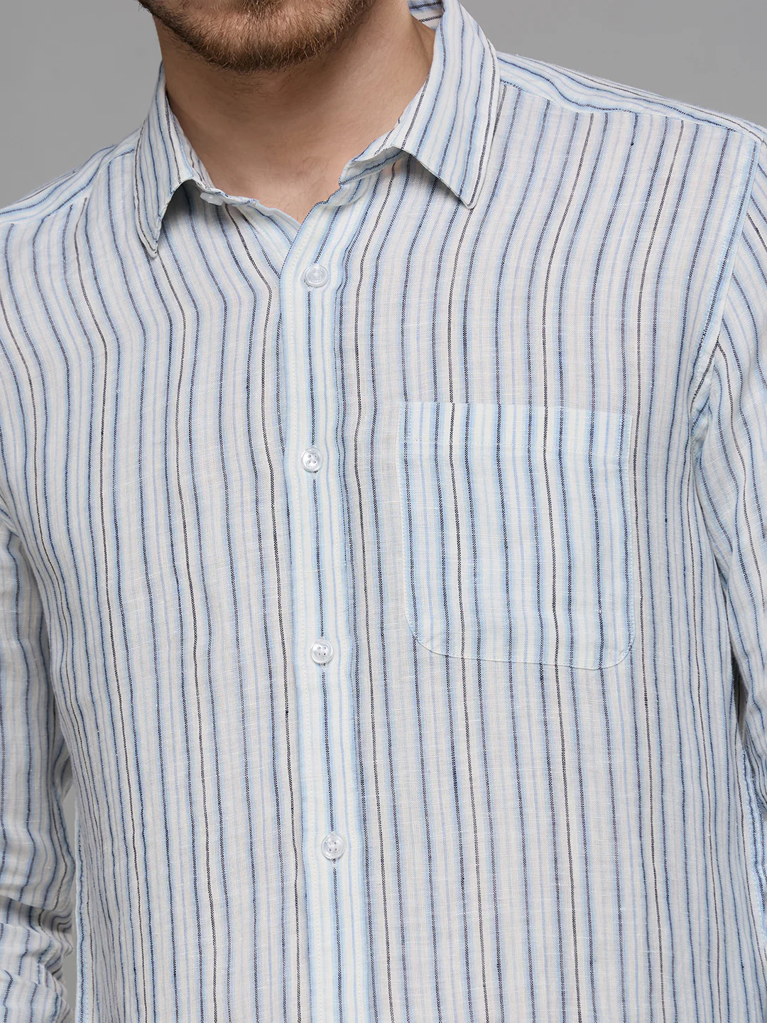 Men's Blue Stripe Slim Fit Shirts - Image 7