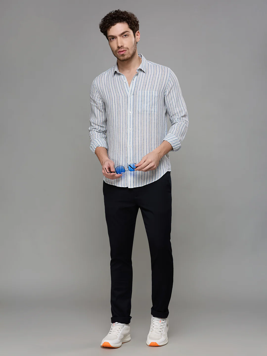 Men's Blue Stripe Slim Fit Shirts - Image 8