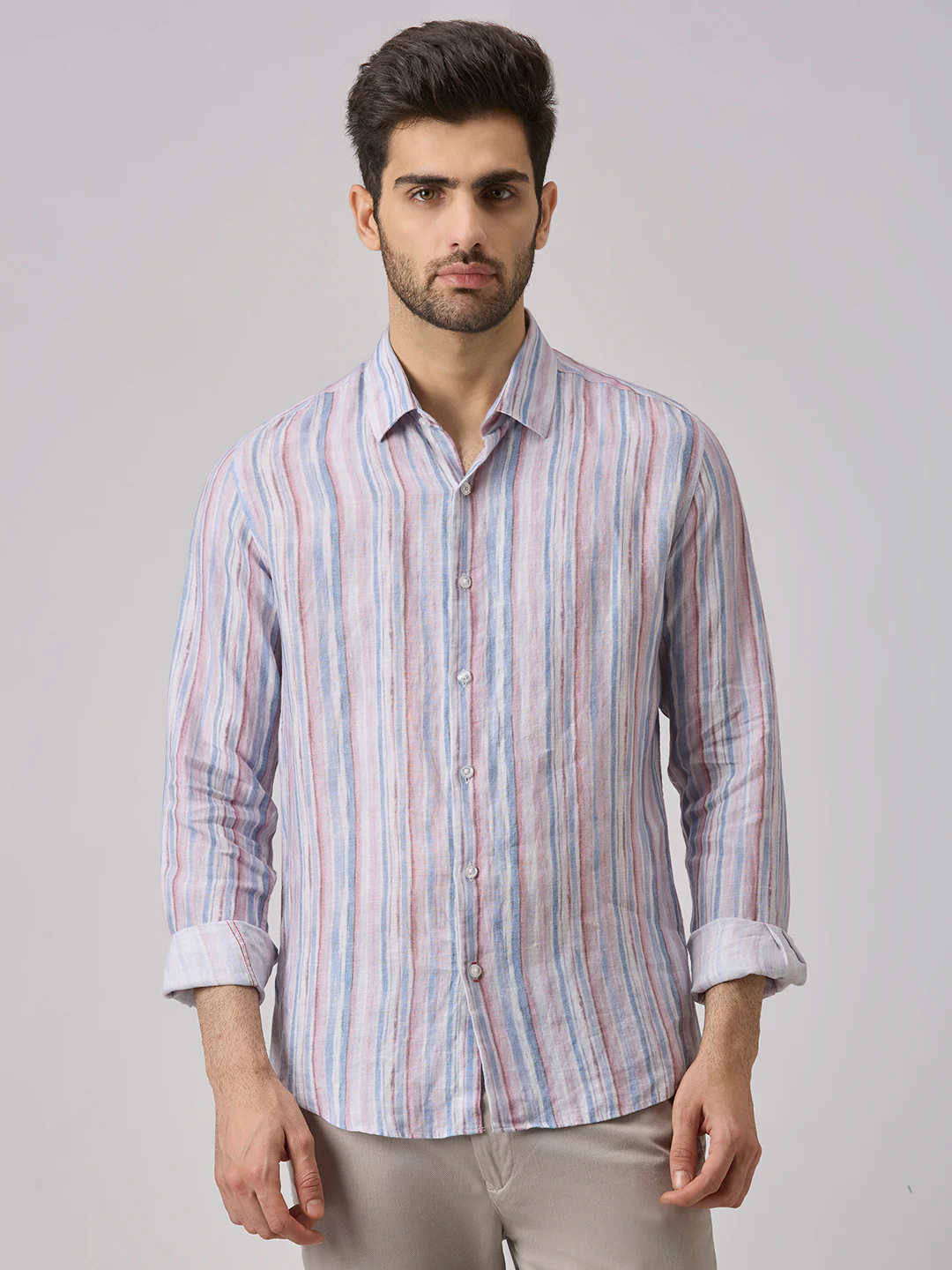 Men's Blue Stripe Slim Fit Shirts - Image 3