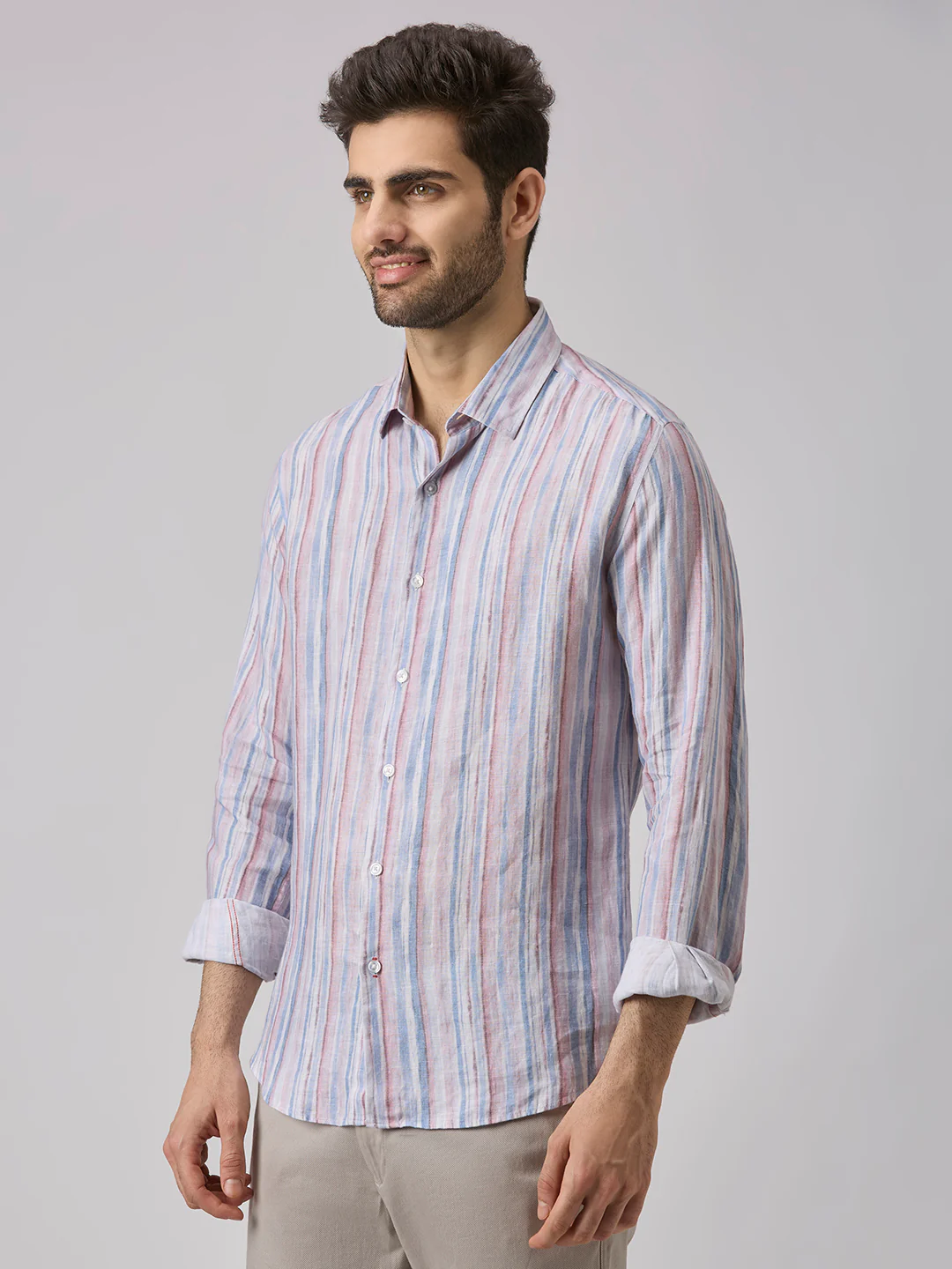 Men's Blue Stripe Slim Fit Shirts - Image 4