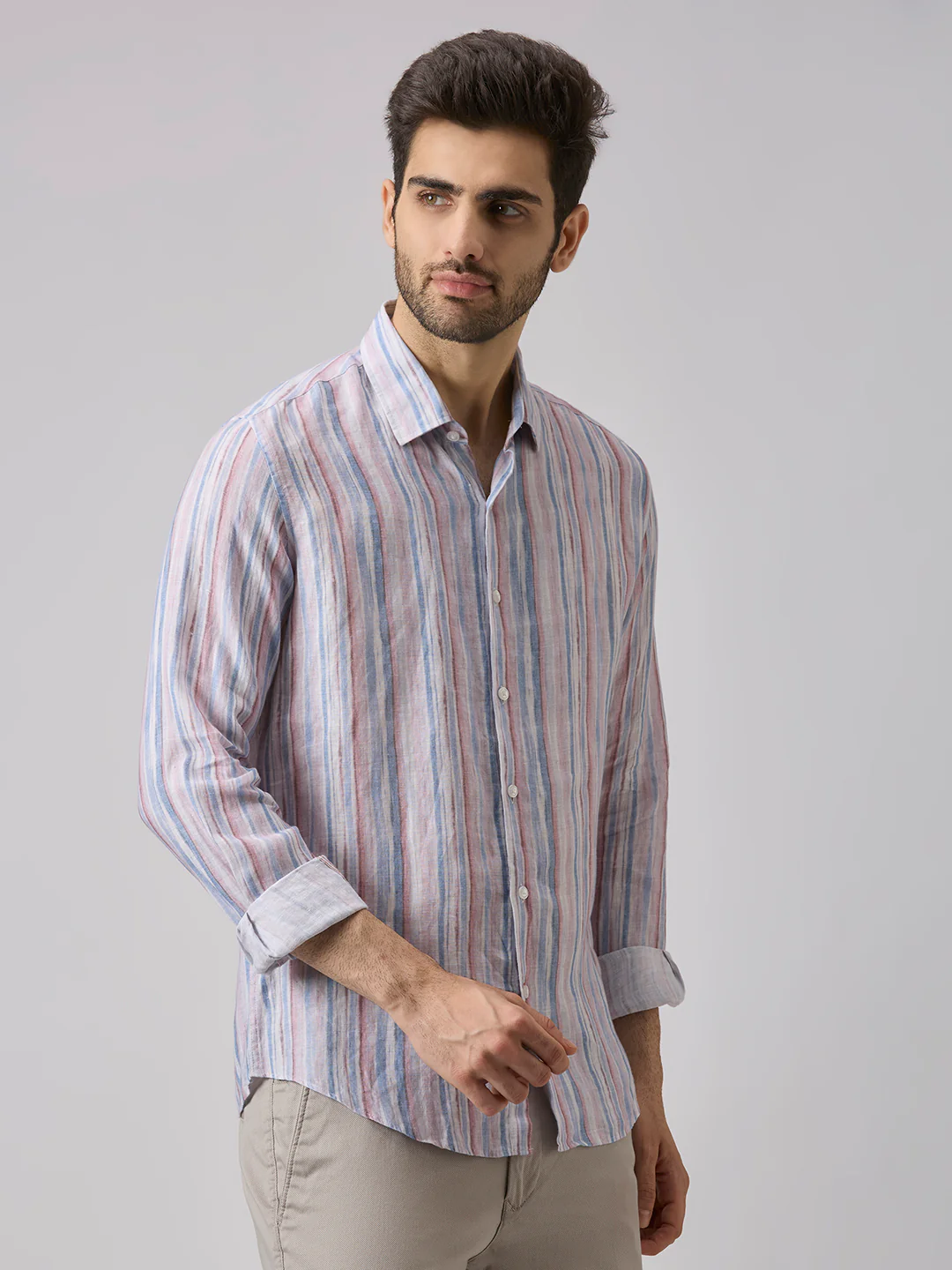 Men's Blue Stripe Slim Fit Shirts - Image 5