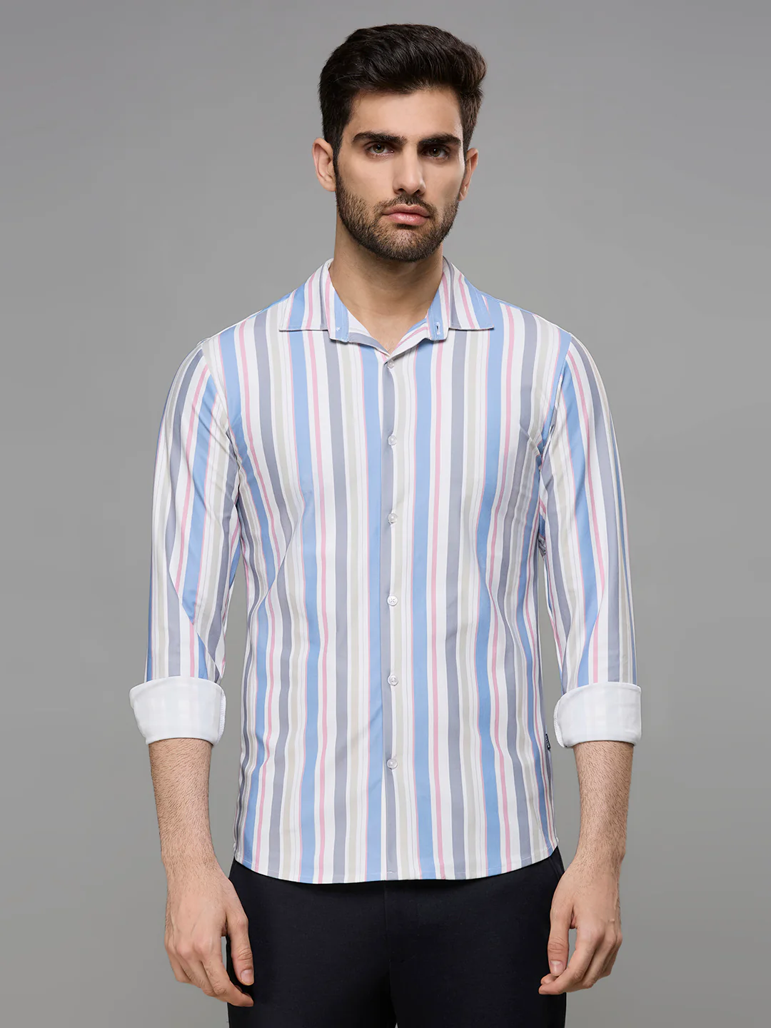 Men's Blue Stripe Slim Fit Shirts - Image 3