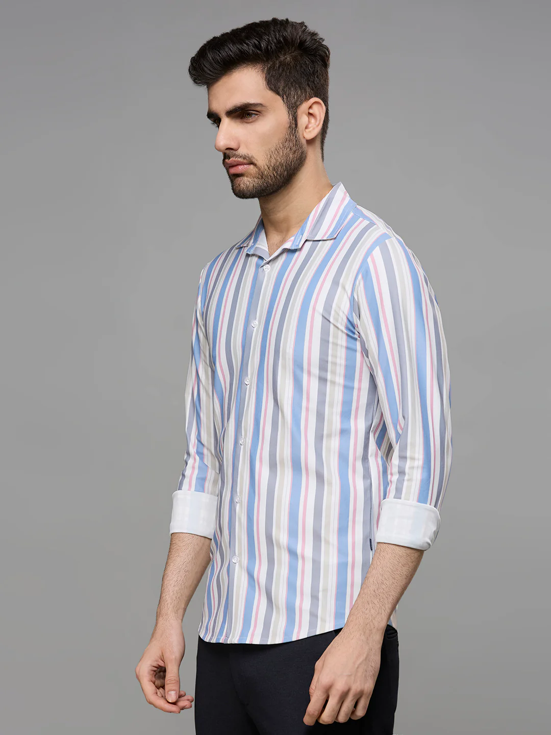 Men's Blue Stripe Slim Fit Shirts - Image 4
