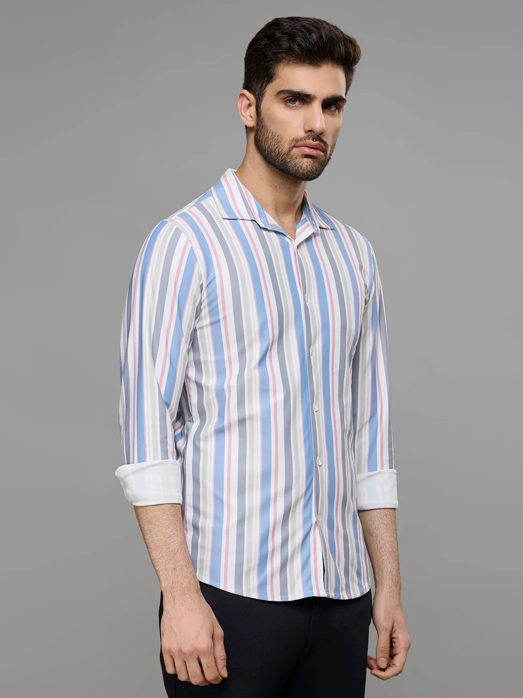 Men's Blue Stripe Slim Fit Shirts - Image 5