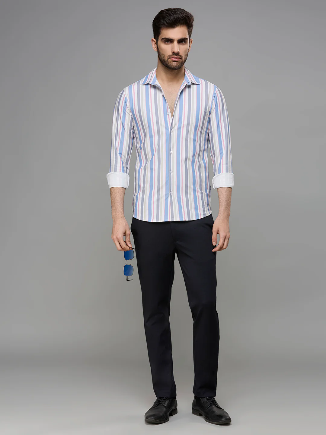 Men's Blue Stripe Slim Fit Shirts - Image 8