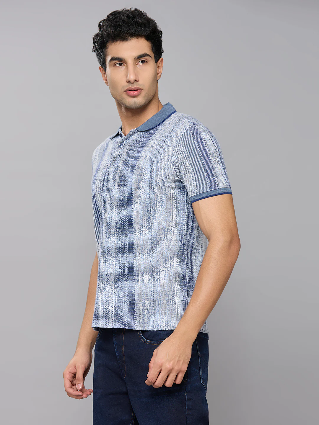 Men's Blue Striped Slim Fit T-Shirts - Image 2
