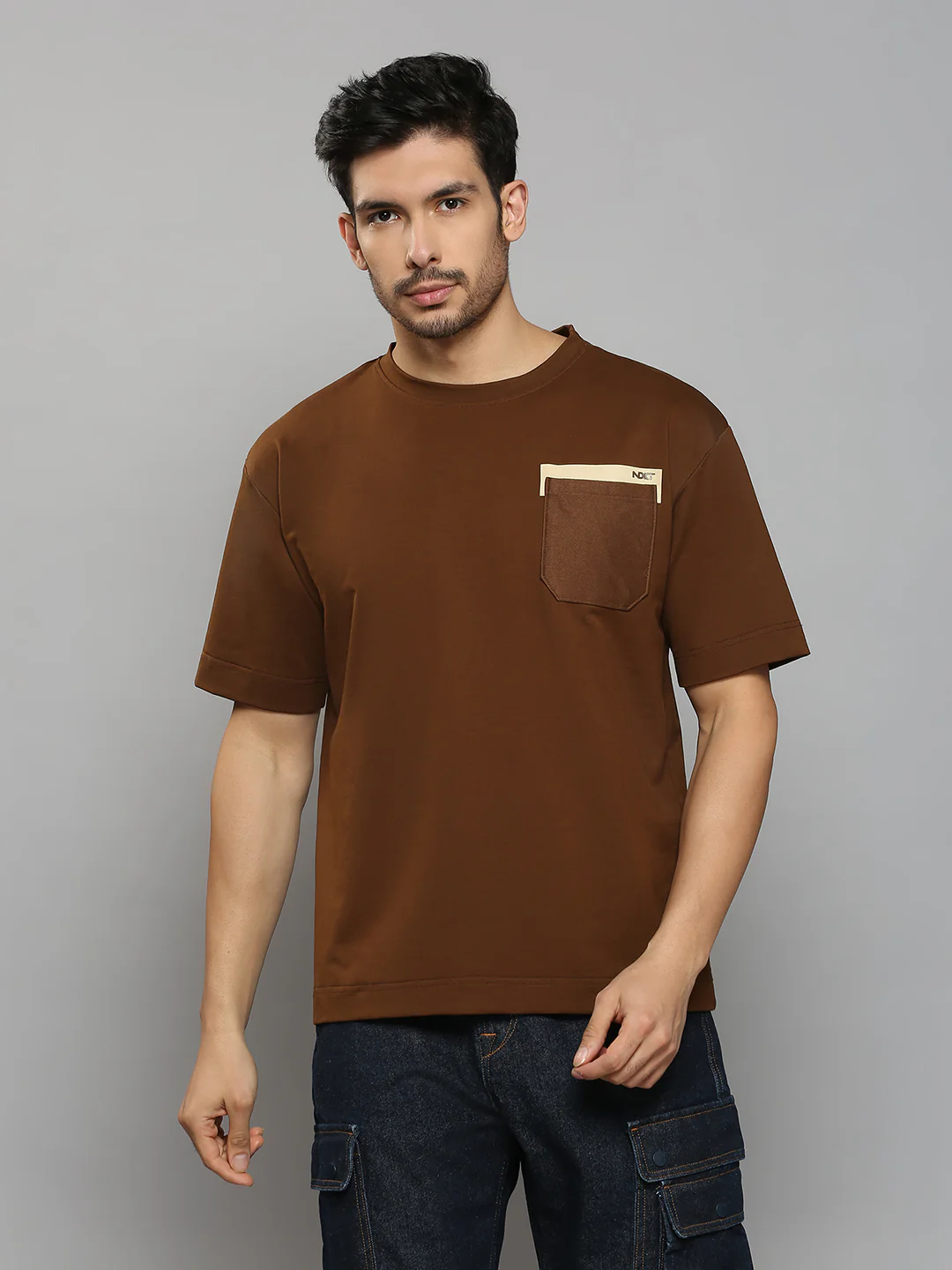 Men's Brown Printed Oversized Fit T-Shirts