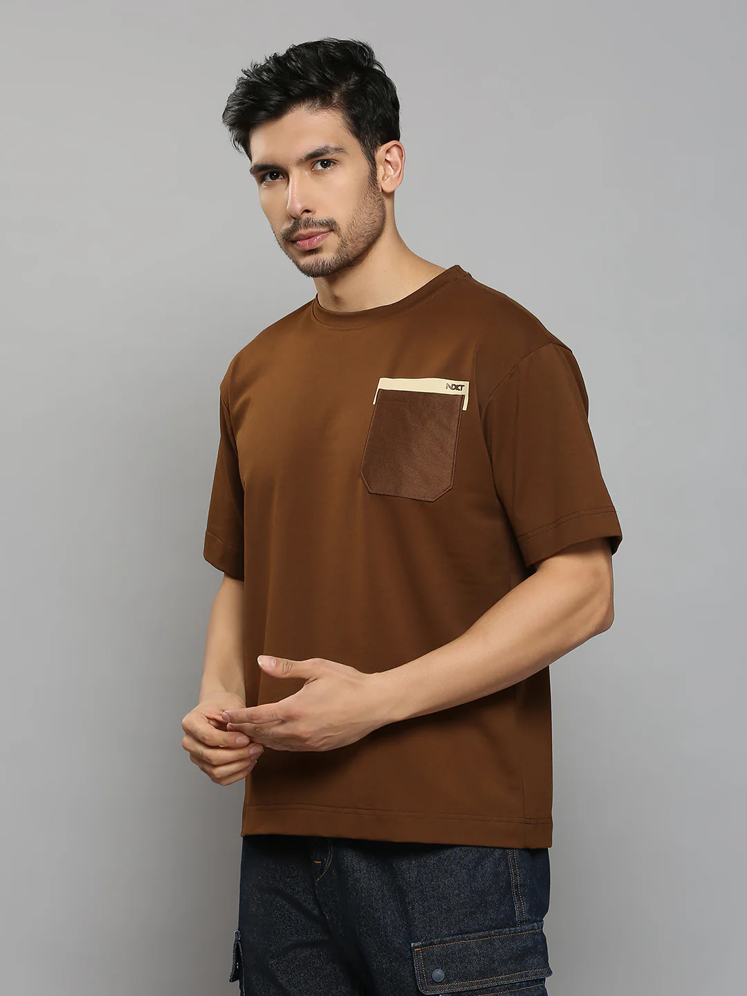 Men's Brown Printed Oversized Fit T-Shirts - Image 2