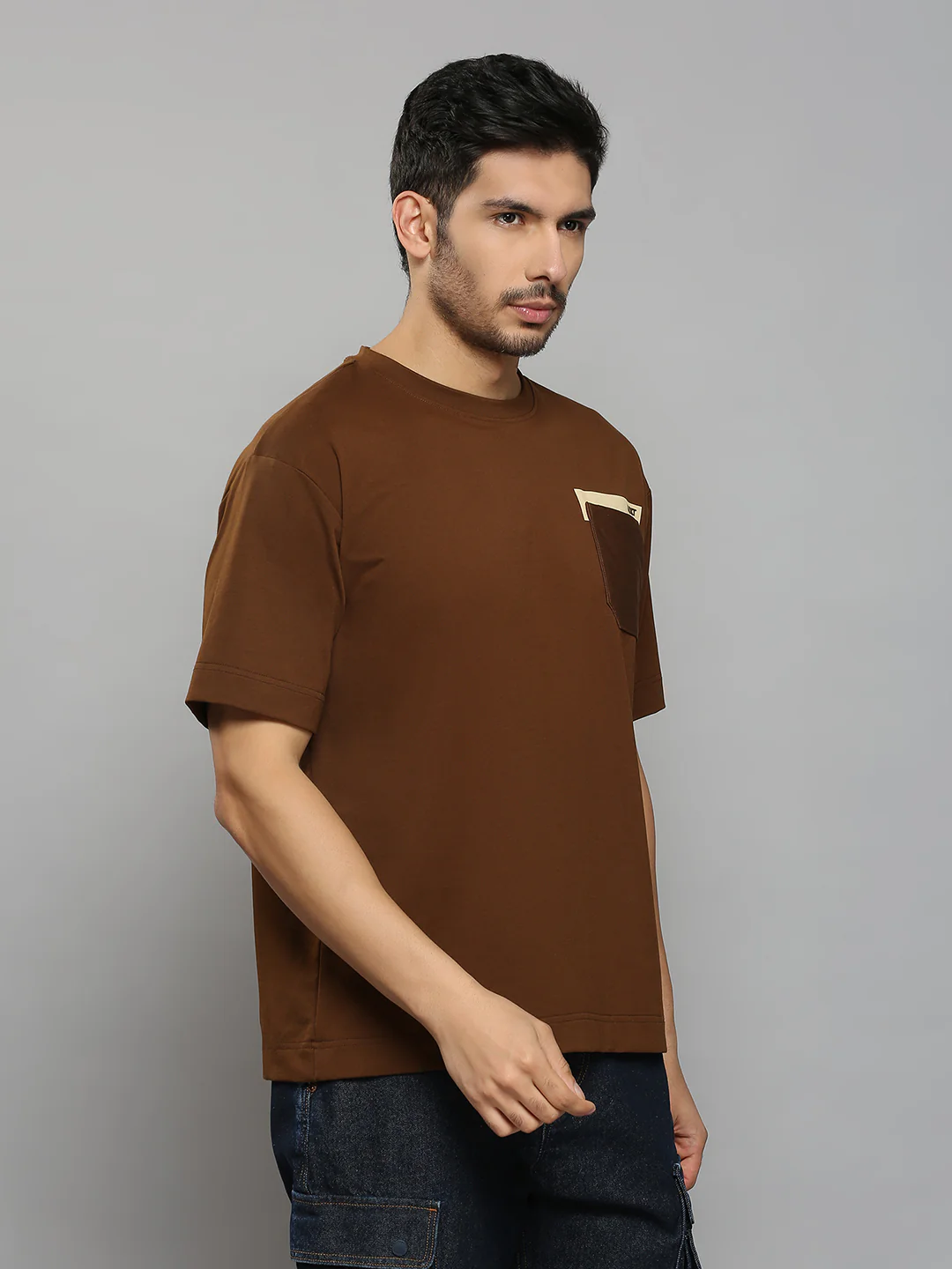 Men's Brown Printed Oversized Fit T-Shirts - Image 3