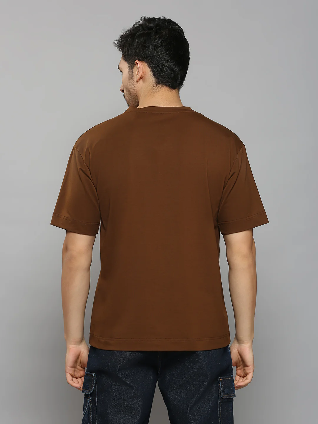 Men's Brown Printed Oversized Fit T-Shirts - Image 4