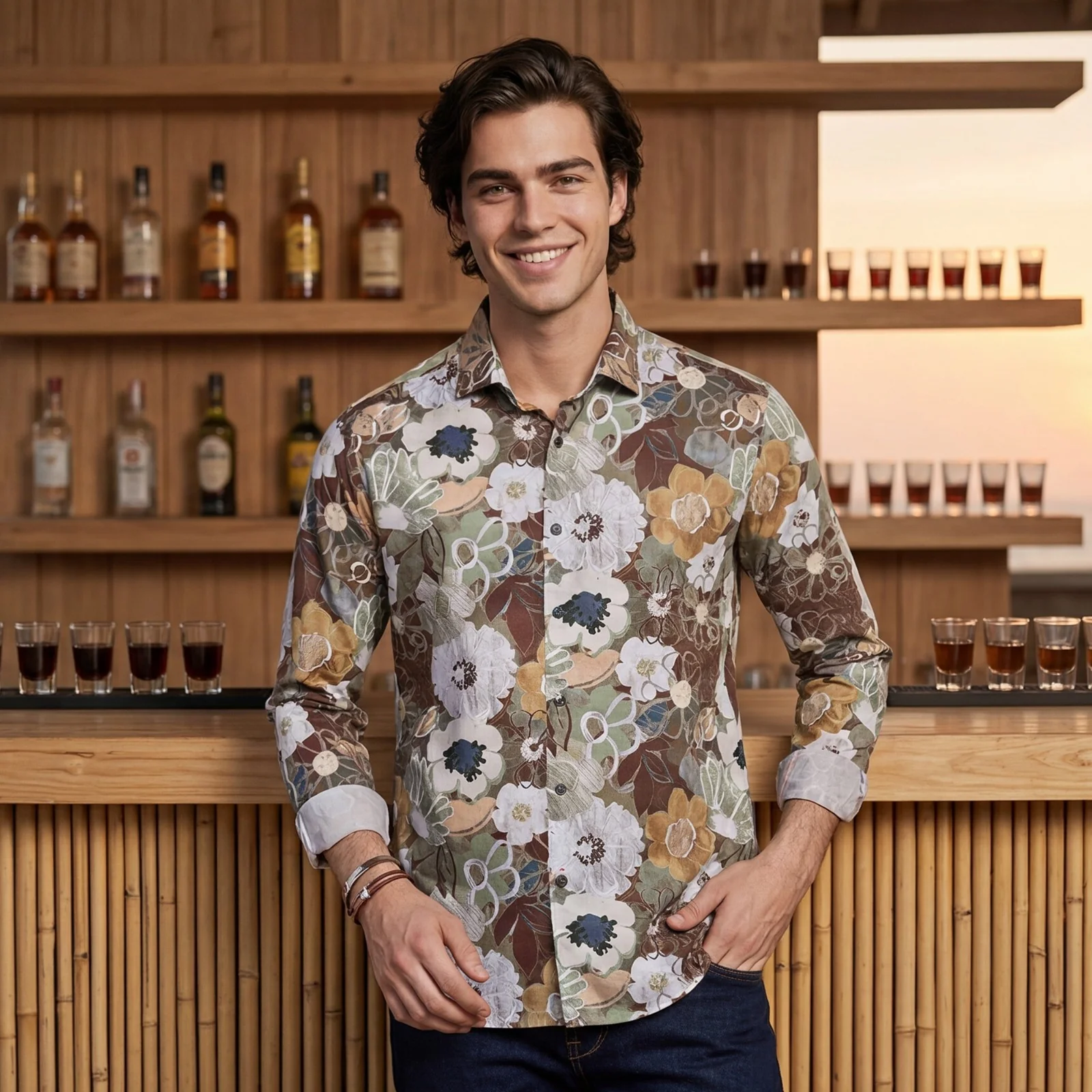 Men's Brown Printed Slim Fit Shirts - Image 2