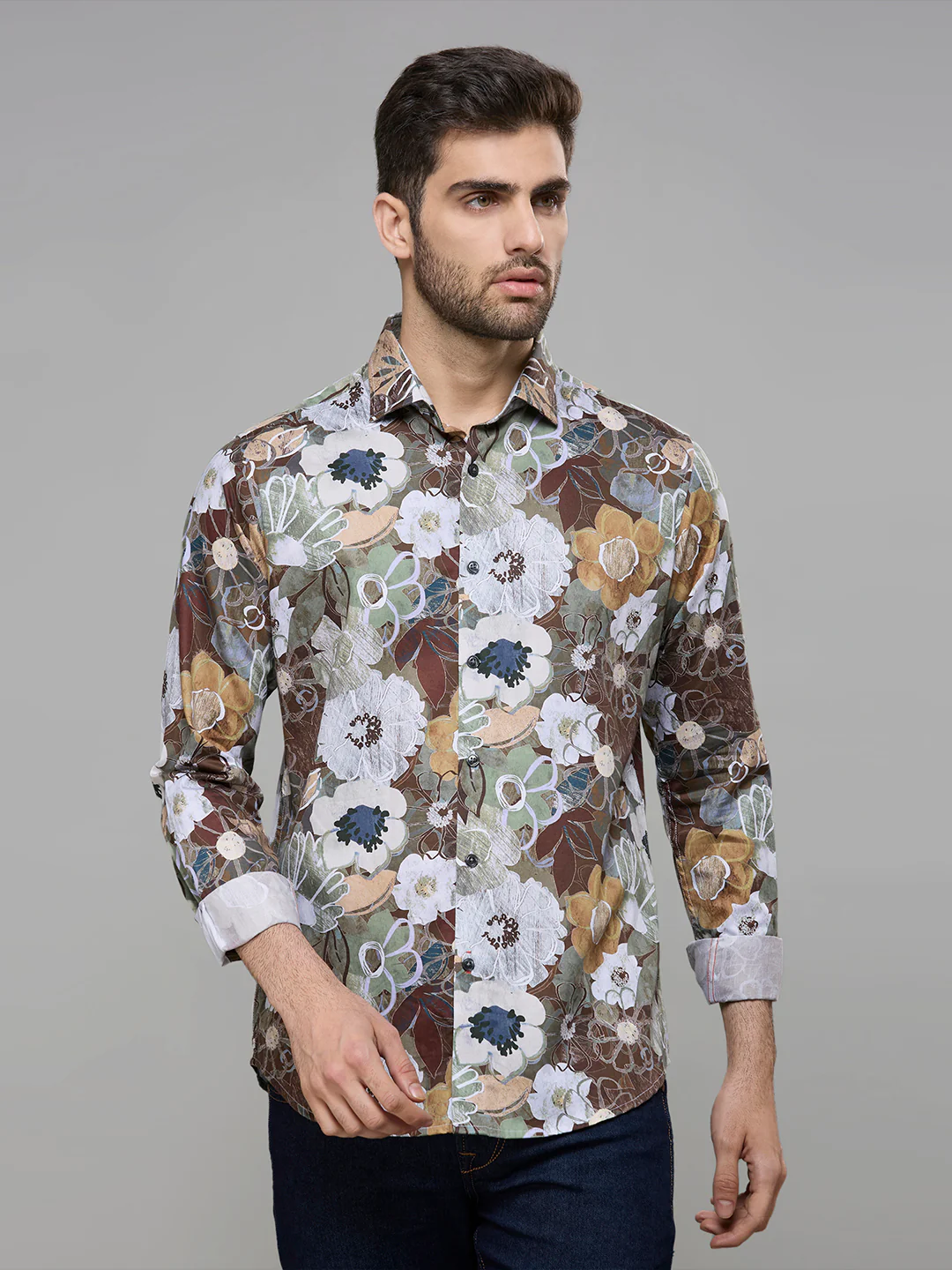 Men's Brown Printed Slim Fit Shirts - Image 3