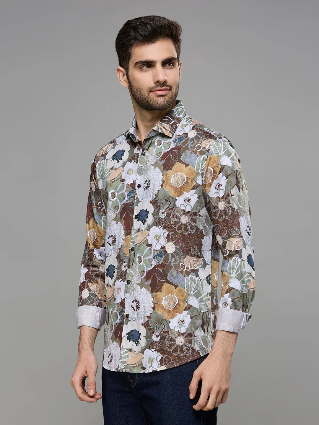 Men's Brown Printed Slim Fit Shirts - Image 4