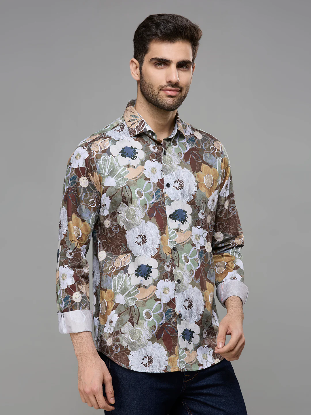 Men's Brown Printed Slim Fit Shirts - Image 5