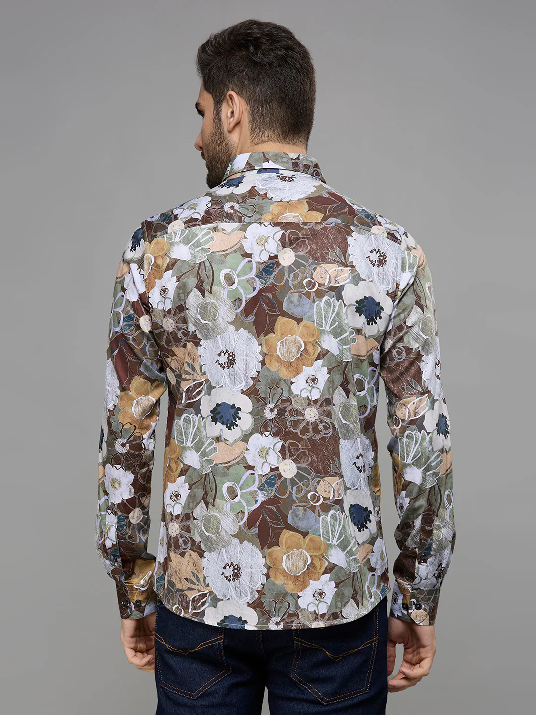 Men's Brown Printed Slim Fit Shirts - Image 6