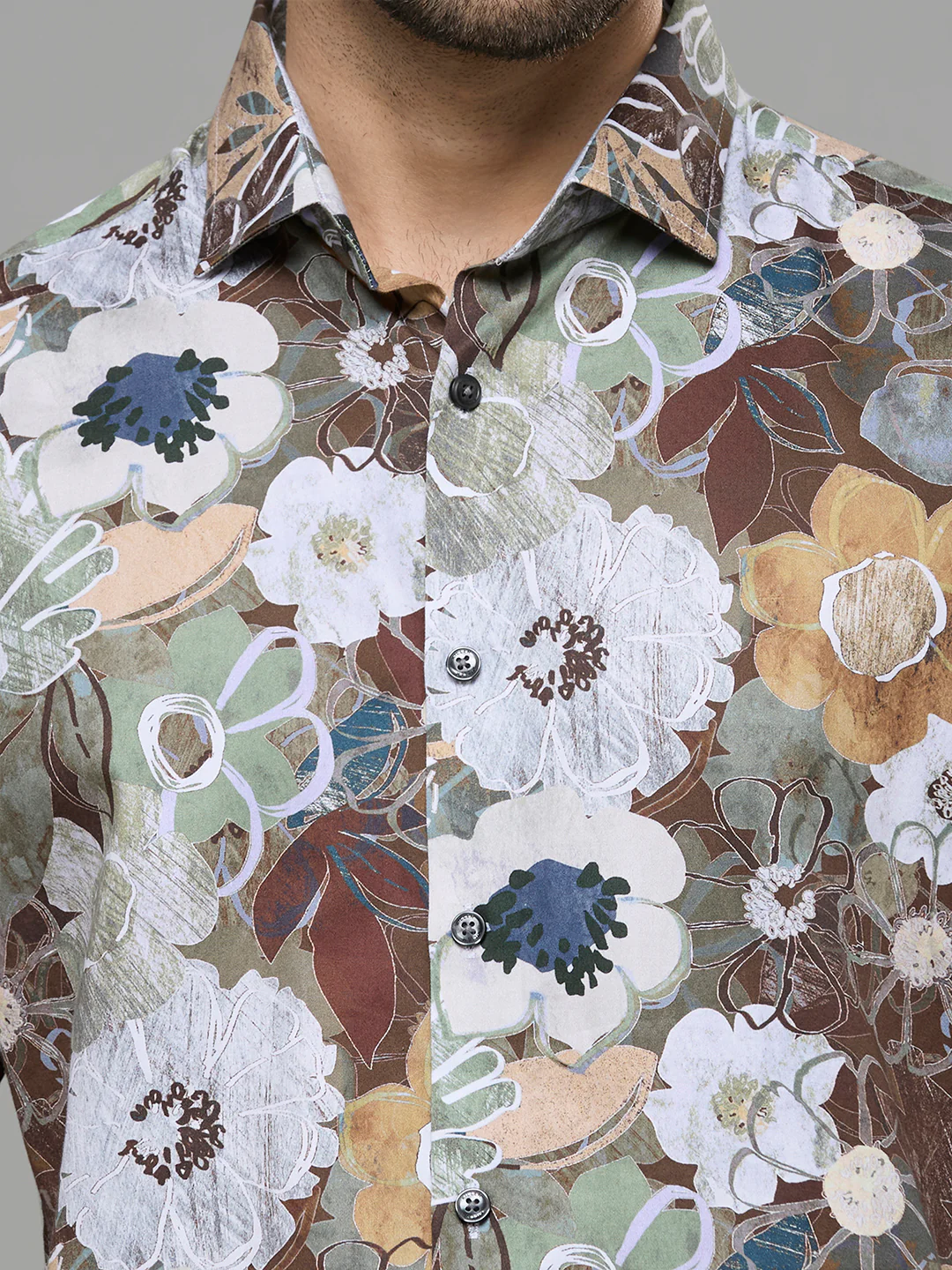 Men's Brown Printed Slim Fit Shirts - Image 7