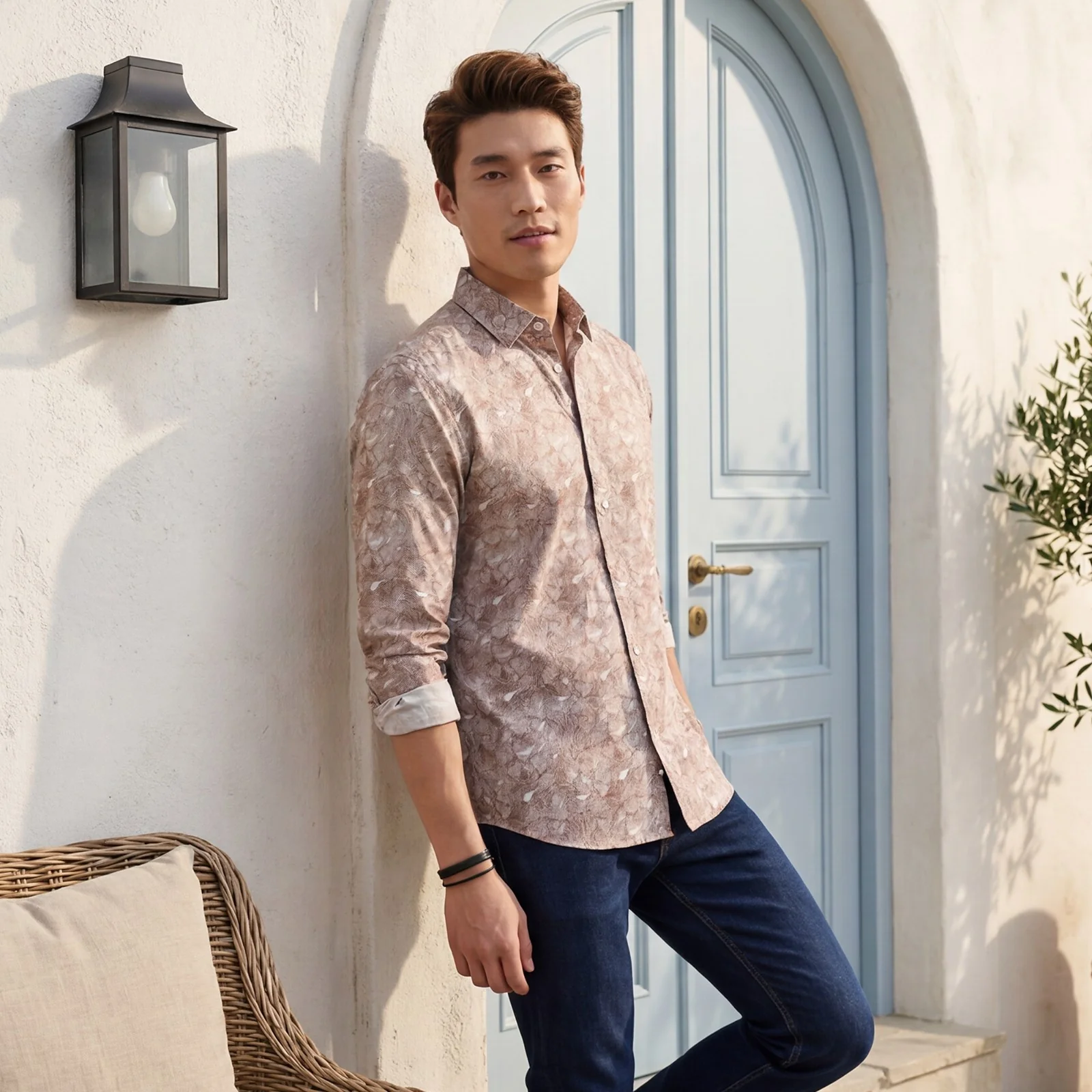 Men's Brown Printed Slim Fit Shirts - Image 2