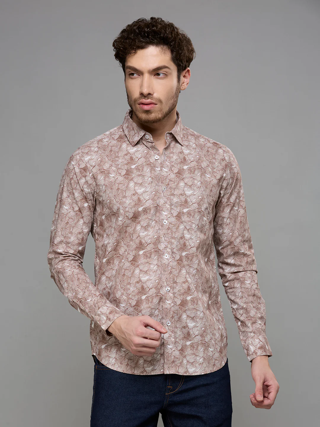 Men's Brown Printed Slim Fit Shirts - Image 3