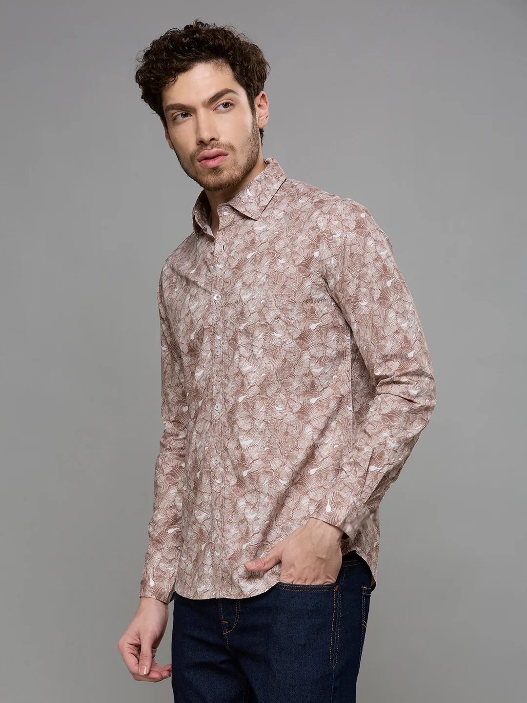 Men's Brown Printed Slim Fit Shirts - Image 4