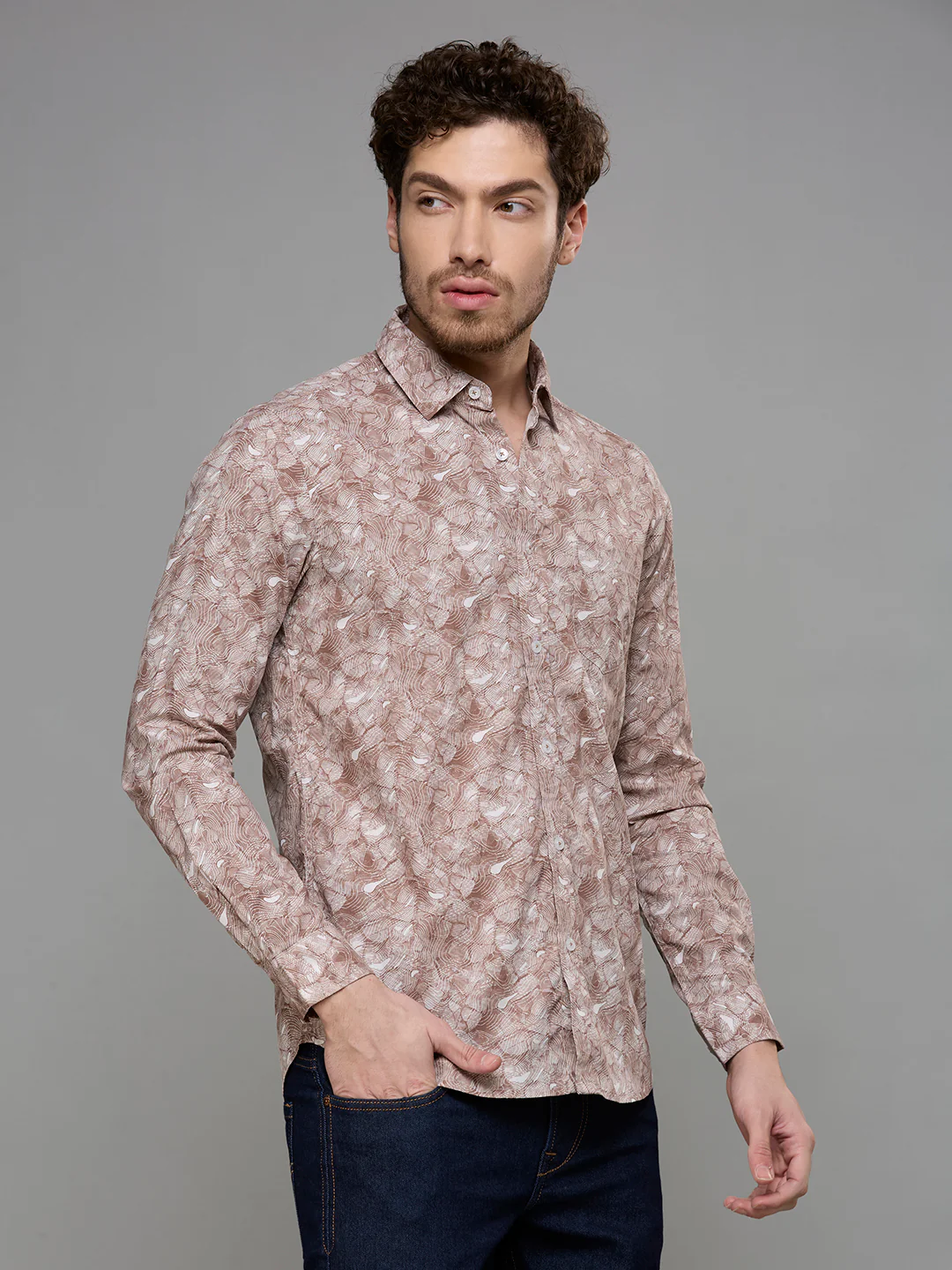 Men's Brown Printed Slim Fit Shirts - Image 5