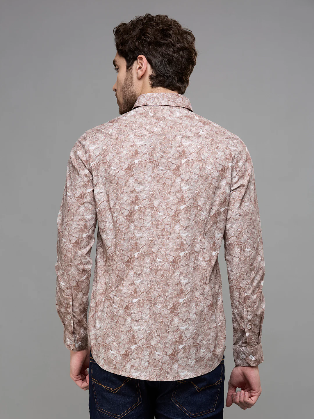 Men's Brown Printed Slim Fit Shirts - Image 6
